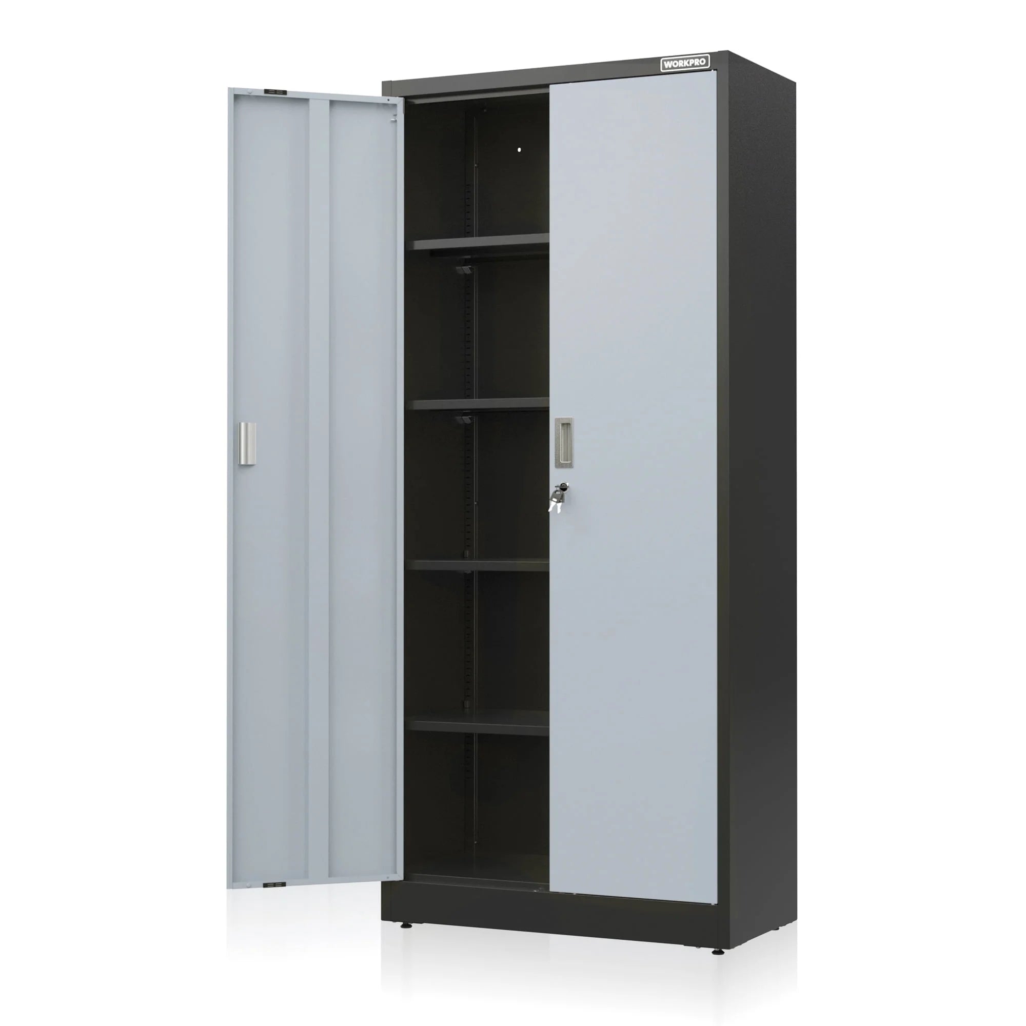 Hang Zhou Great Star Industrial WORKPRO Metal Garage Storage Cabinet with Locking Doors and Adjustable Shelves 71 inches, Grey & Black