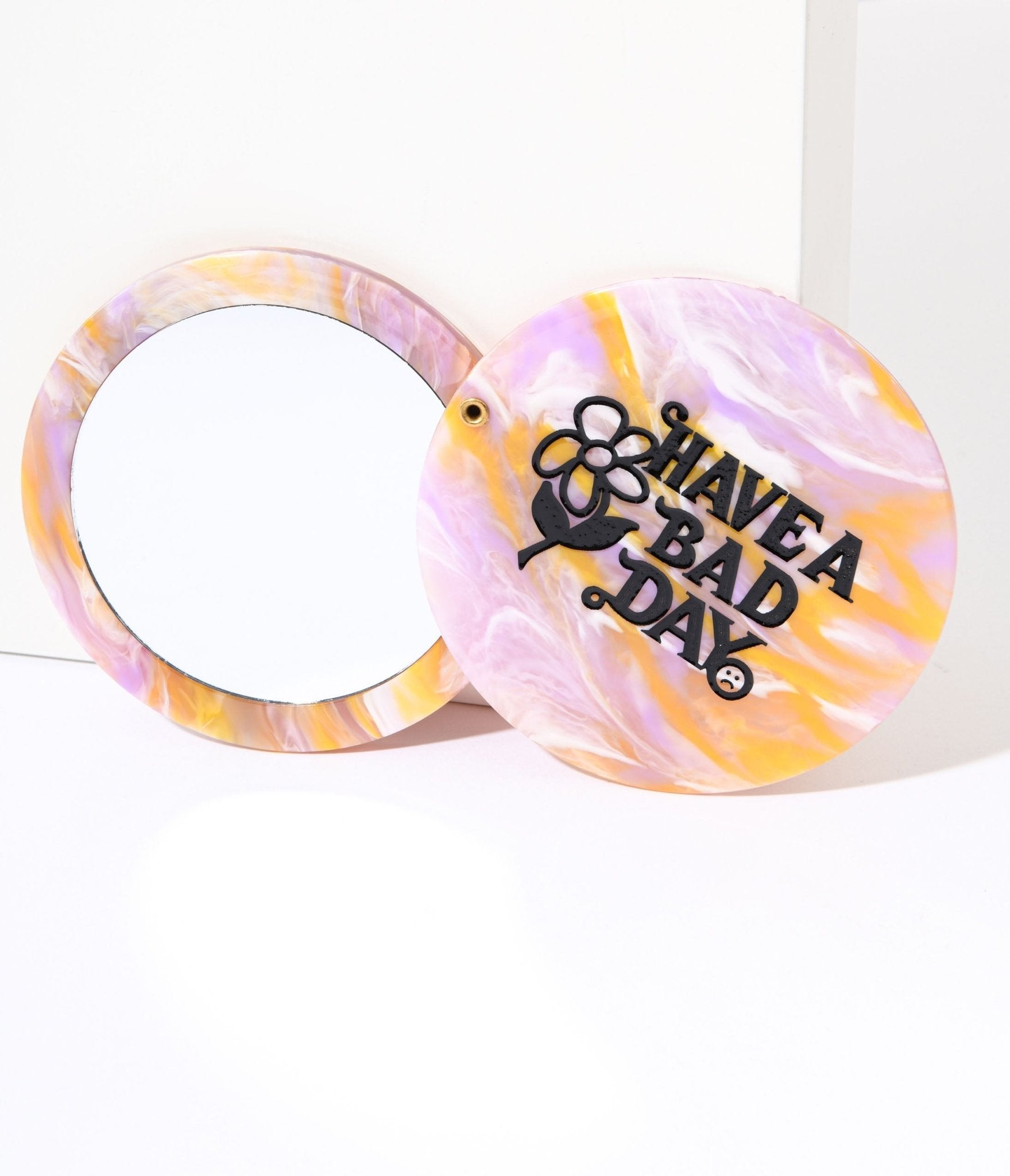 Lavender & Orange Marble Have A Bad Day Compact Pocket Mirror