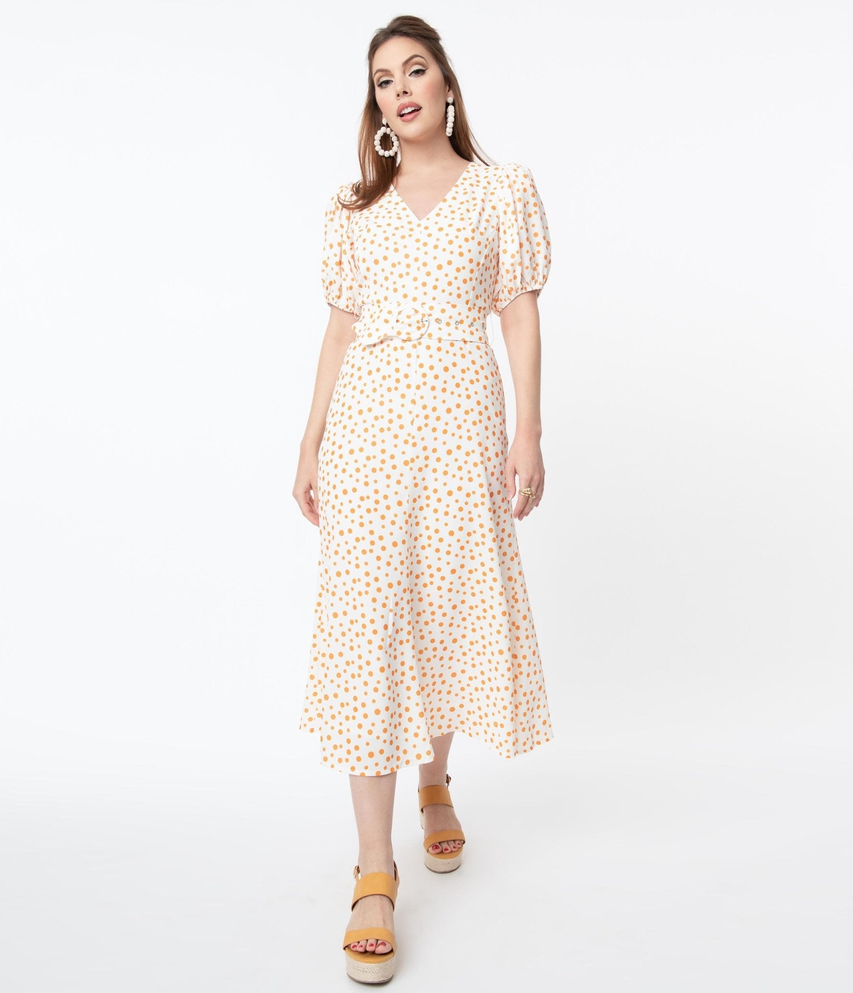 Off White & Orange Polka Dot Catherine Maxi Dress