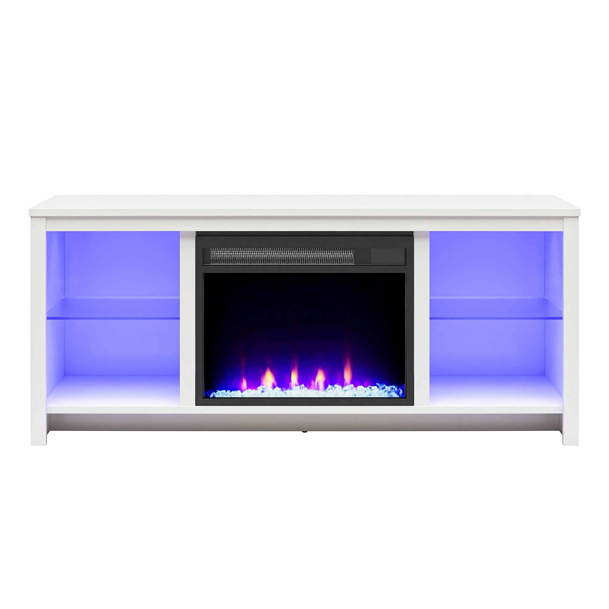 Ameriwood Home 2164196WCOM LED Fireplace 55 TV Stand with Crystal Insert, High Gloss White