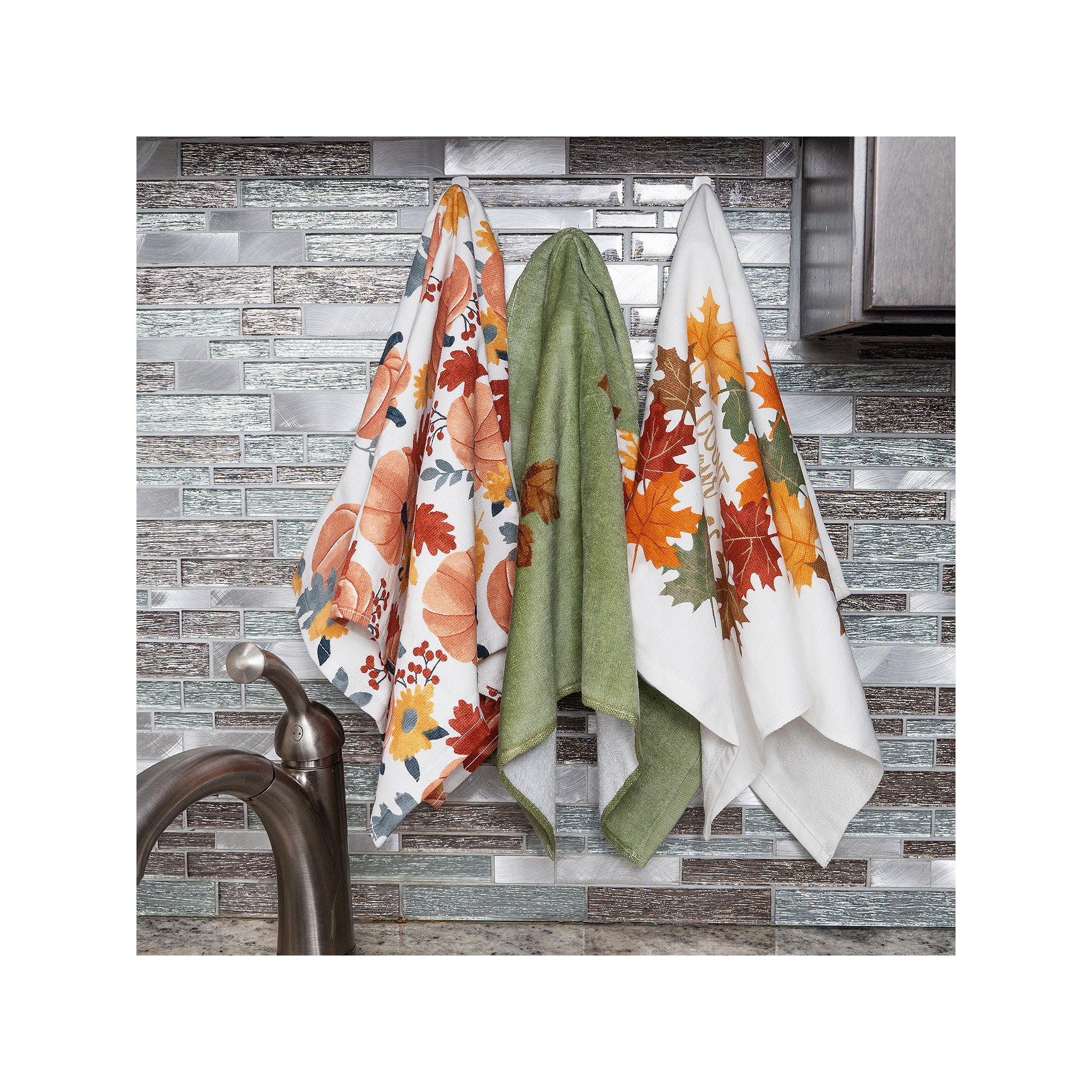 Ritz Trad Leaves 3-Pc. Towels + Dish Cloths - GREEN ONE SIZE