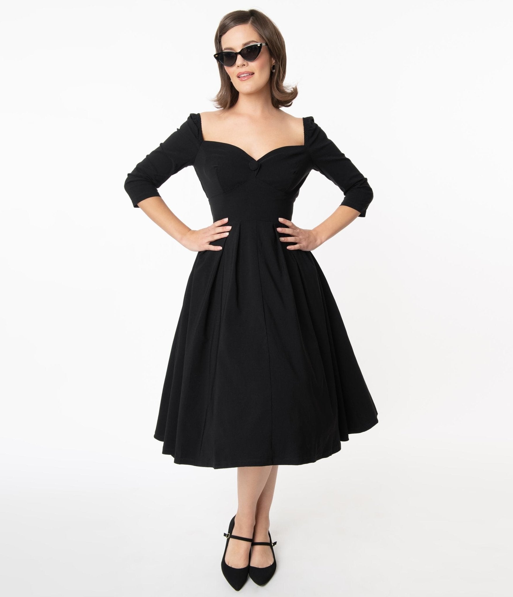 Unique Vintage 1950s Black Sweetheart Lamar Swing Dress