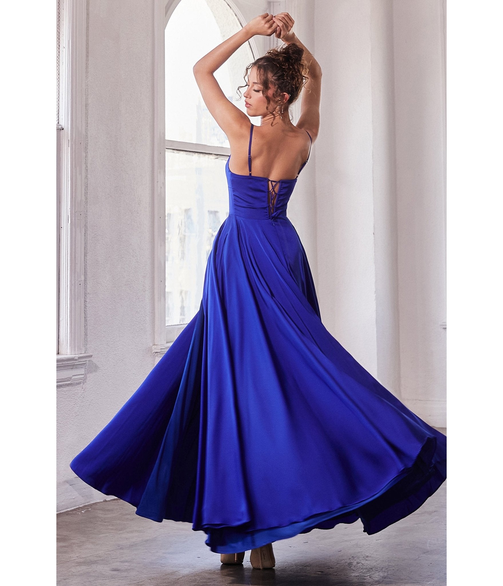 Ladivine by Cinderella Divine Royal Blue Satin A Line Bridesmaid Dress