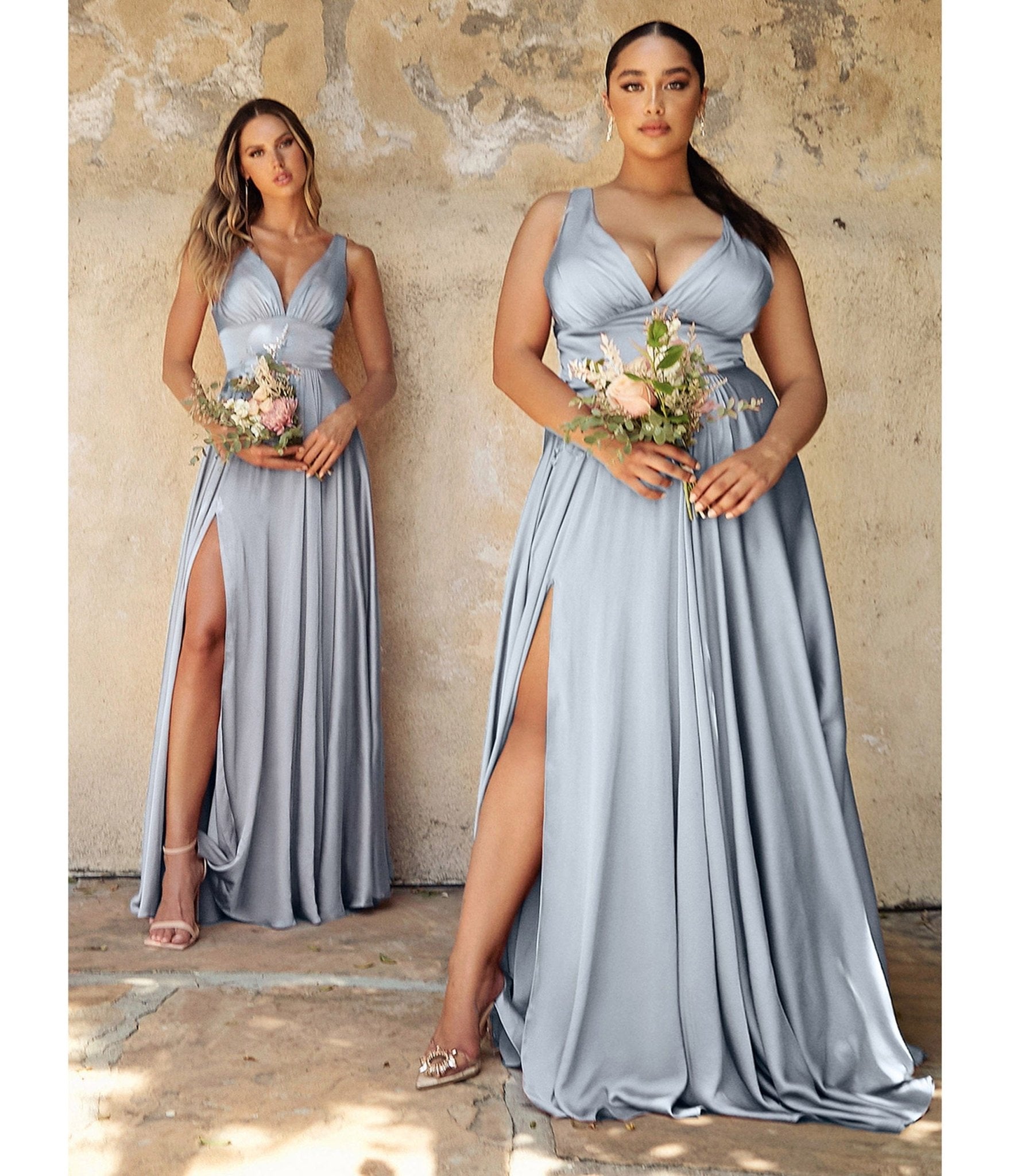 Ladivine by Cinderella Divine Steel Blue Glamour Satin A-Line Bridesmaid Dress