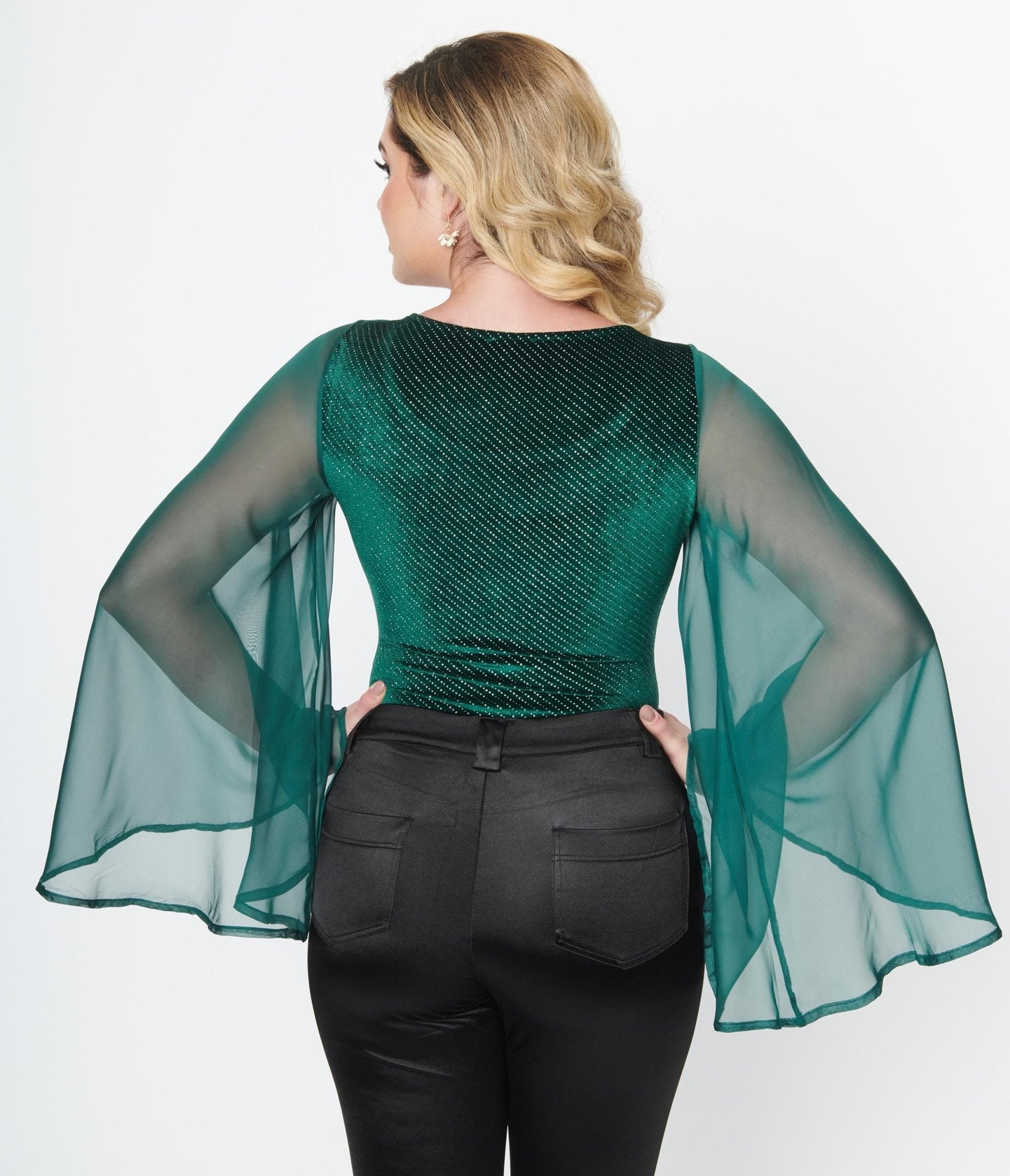 Smak Parlor Emerald Velvet Bell Sleeve Bodysuit