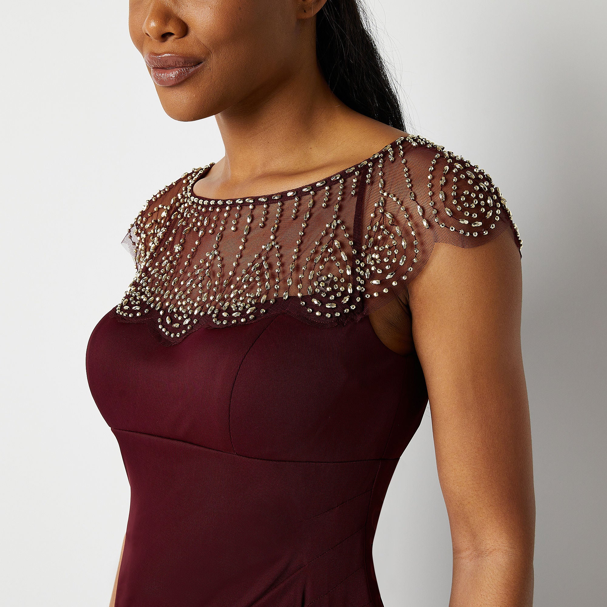 Dj Jaz Sleeveless Embellished Evening Gown - WINE 8