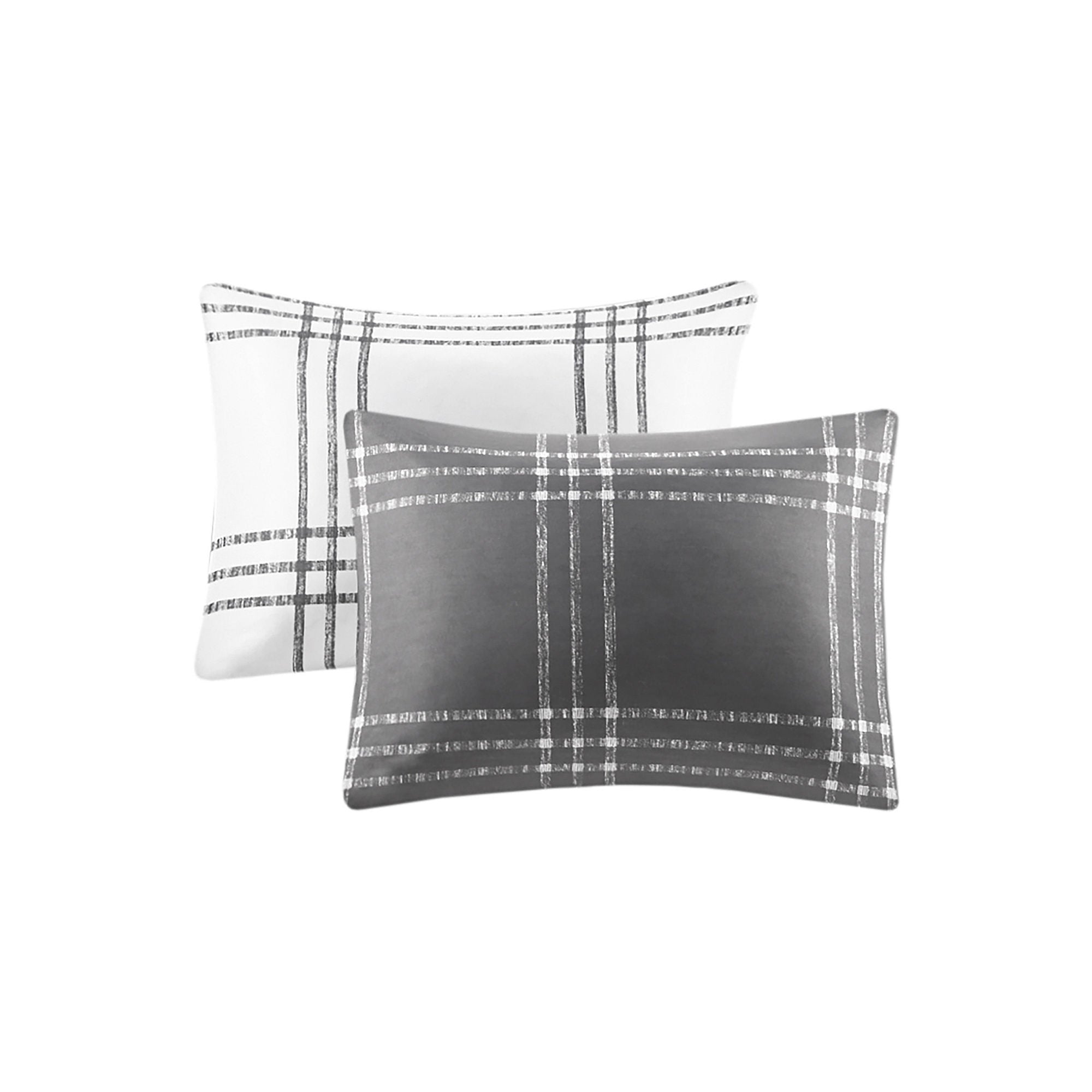 Clean Spaces Nathan 3 Piece Plaid Reversible Duvet Cover Set - White Gray