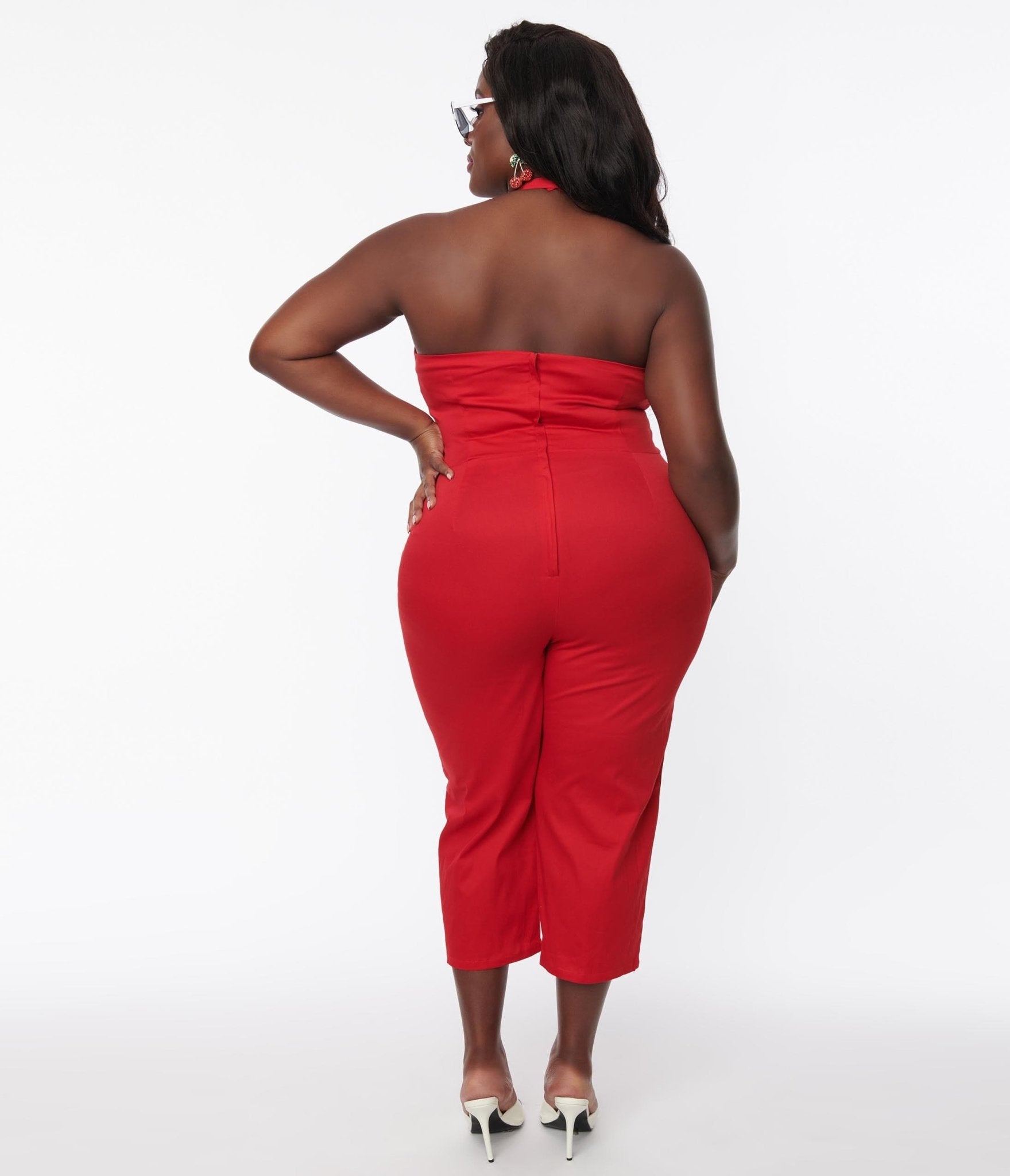 Collectif Plus Size Red Gingham Skirted Midge Jumpsuit Set