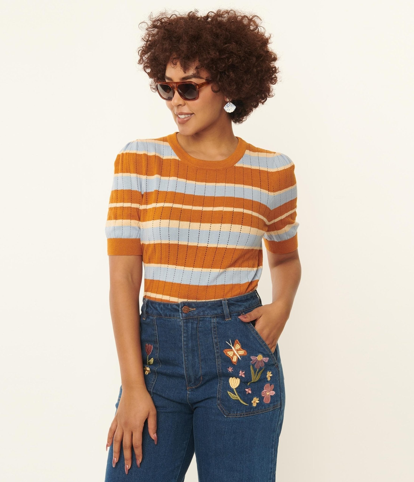 Light Blue & Saffron Stripe Knit Top