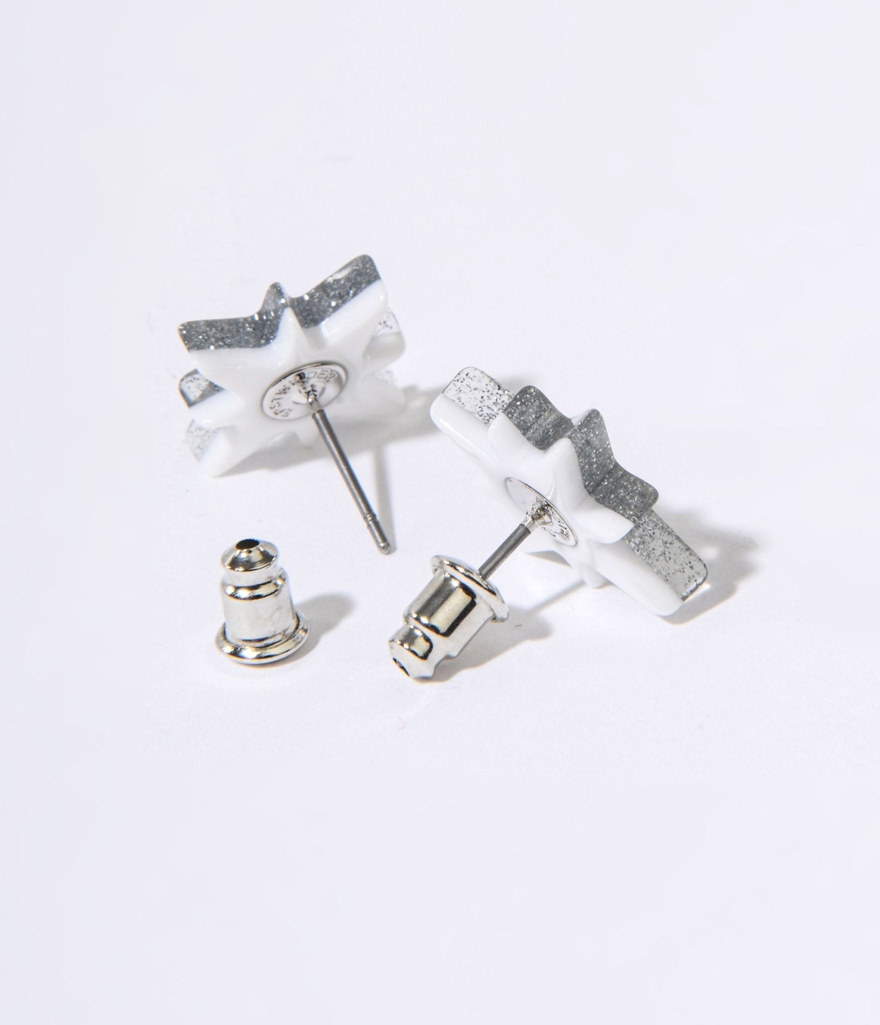 Silver Glitter Atomic Star Stud Earrings