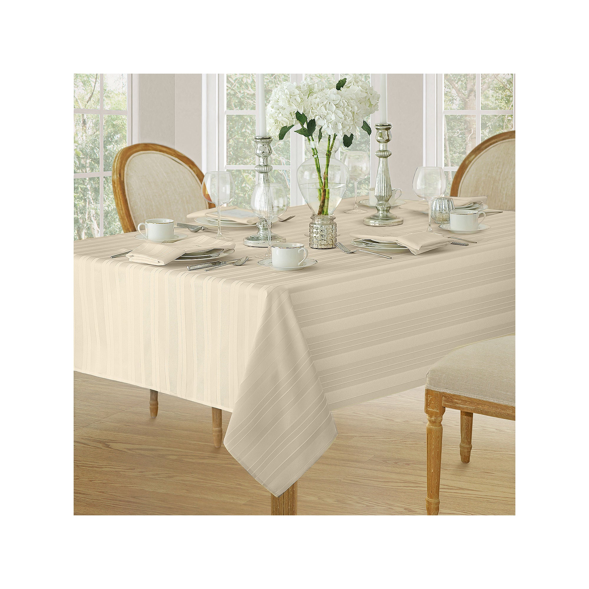 Elrene Home Fashions Denley Stripe Jacquard Tablecloth - IVORY ONE SIZE