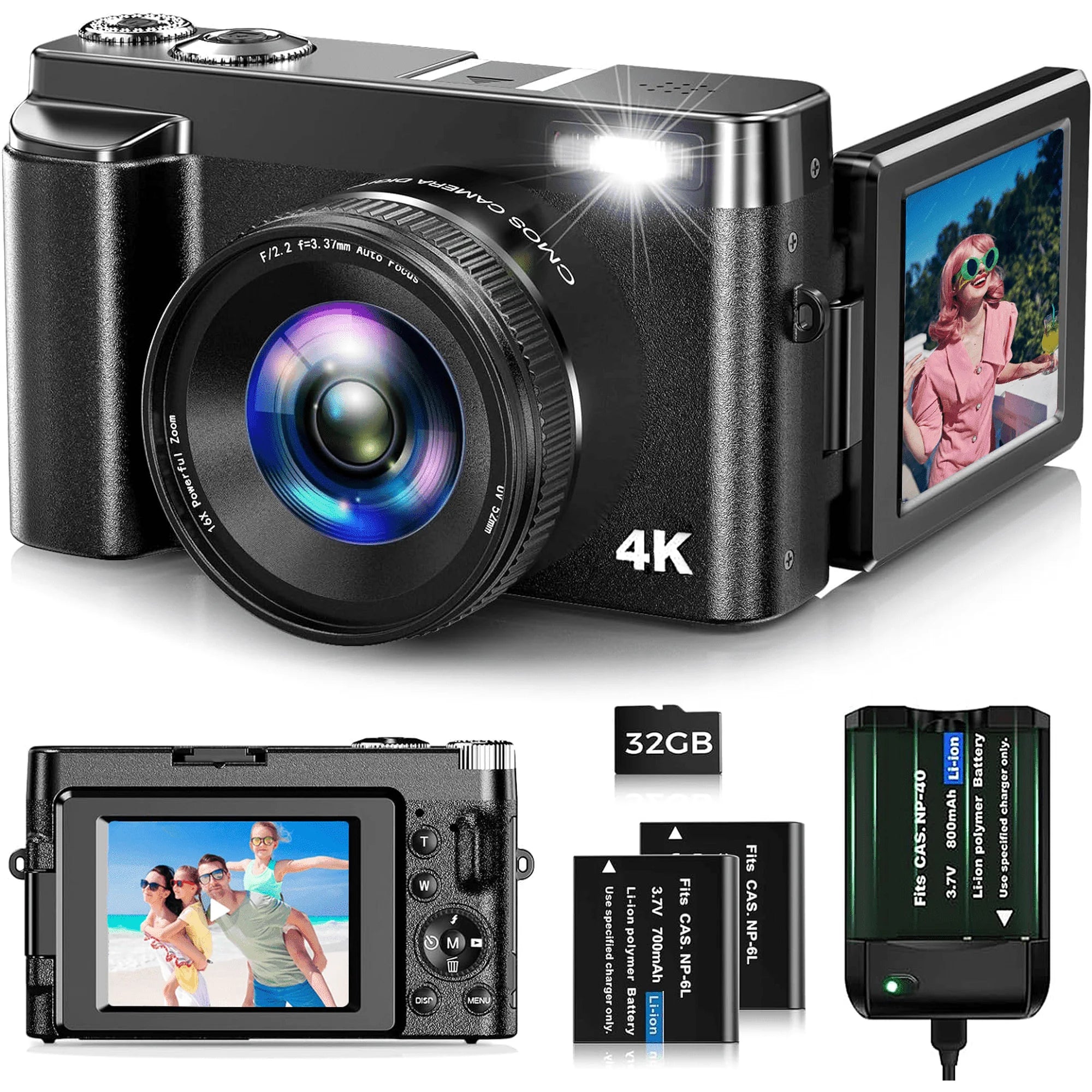 Wednkoly DCX-268862962 4K 48MP Autofocus 16X Digital Zoom Video Cameras W/32GB SD Card