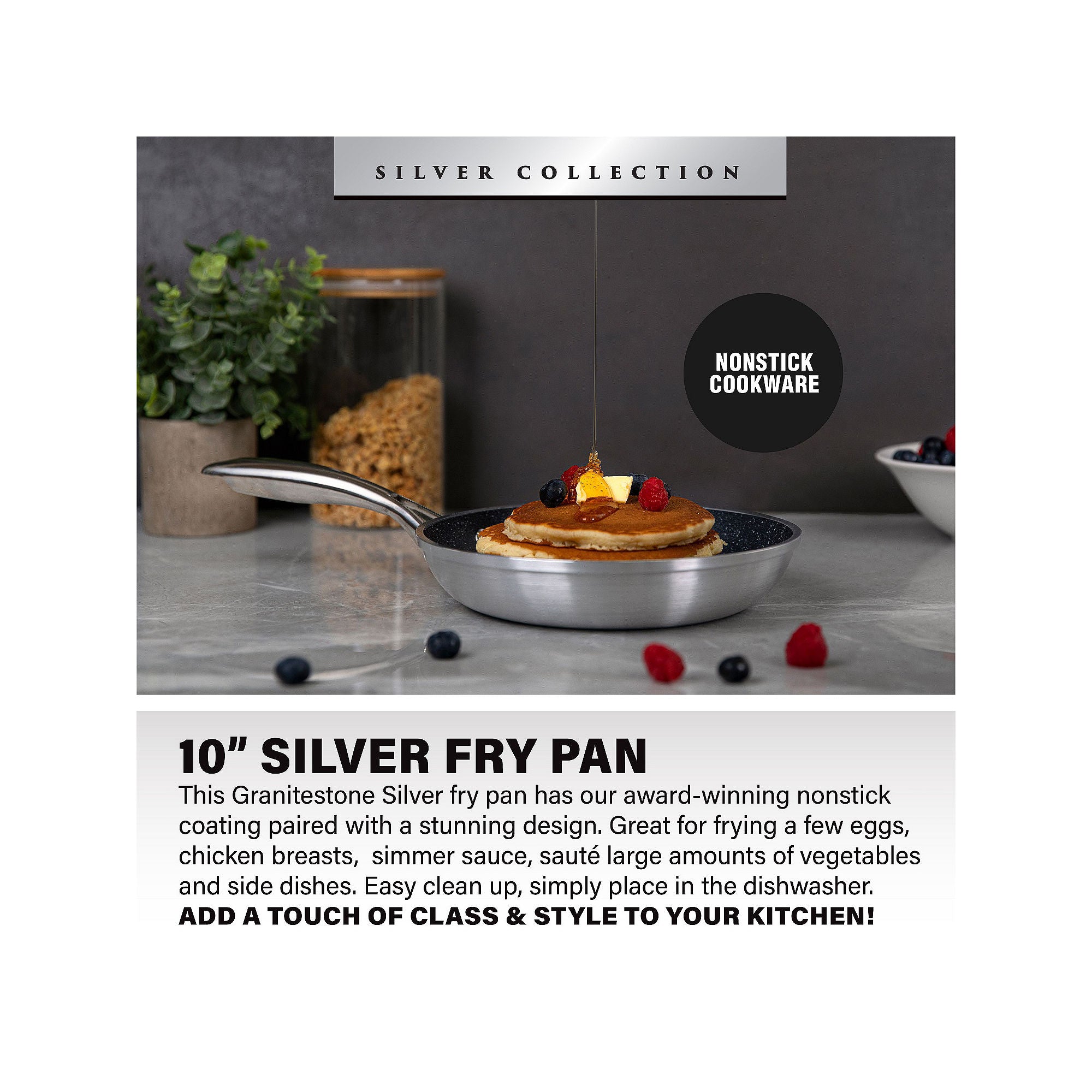 Granitestone Silver 10' Nonstick With Stay Cool Handle Frying Pan - SILVER ONE SIZE