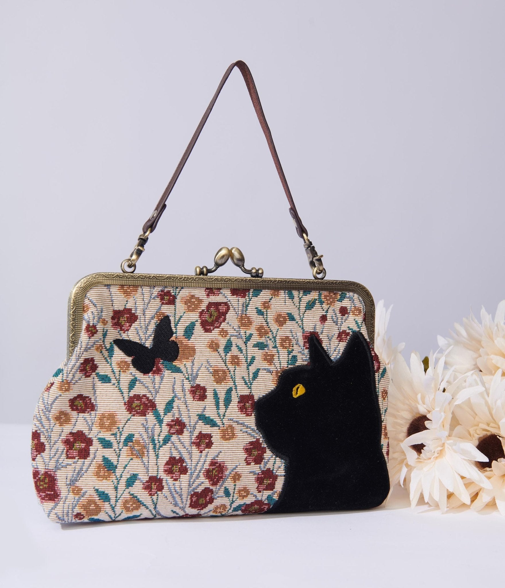 Floral Black Cat Handbag