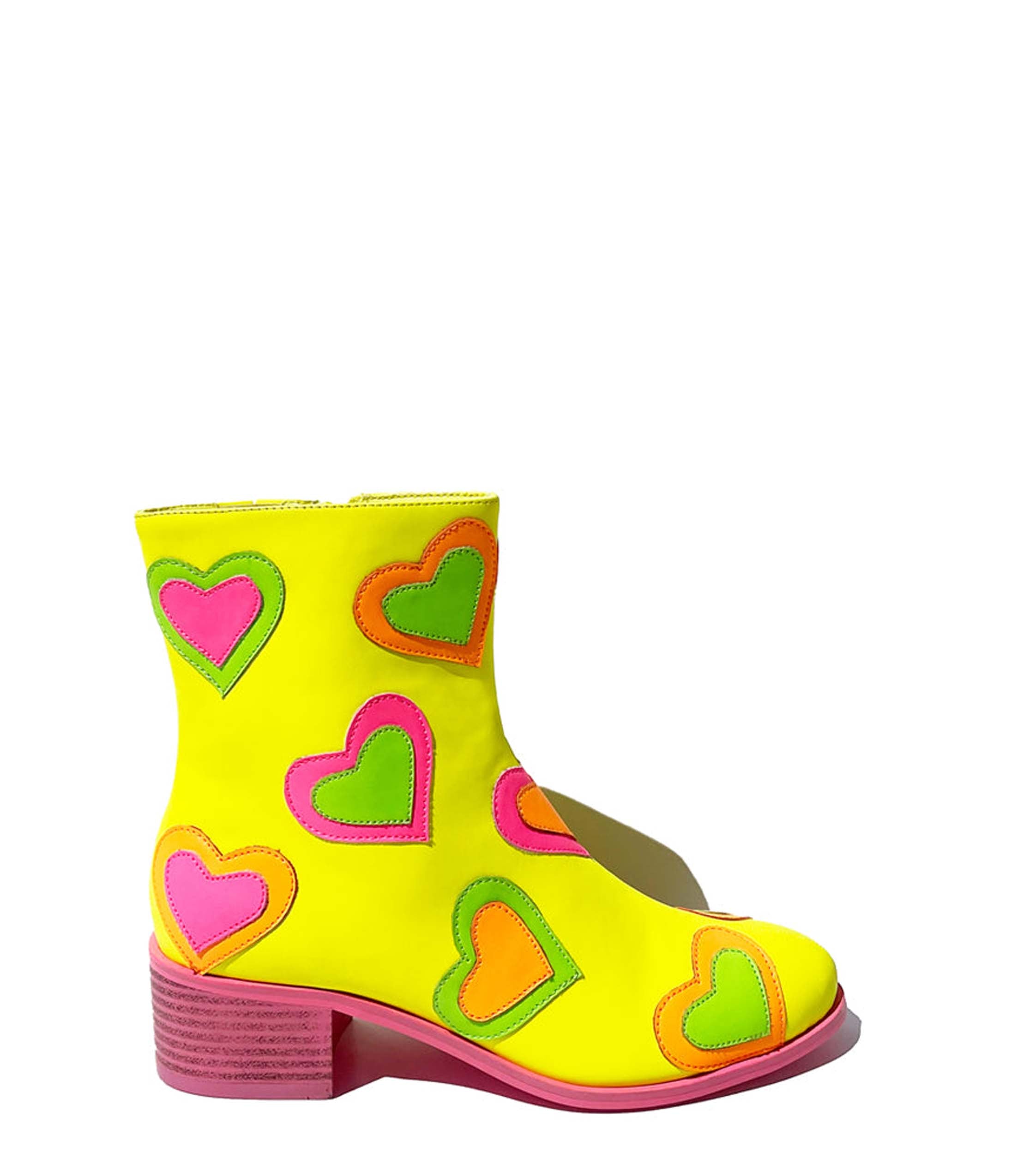 Neon Yellow & Rainbow Heart to Heart Ankle Boot