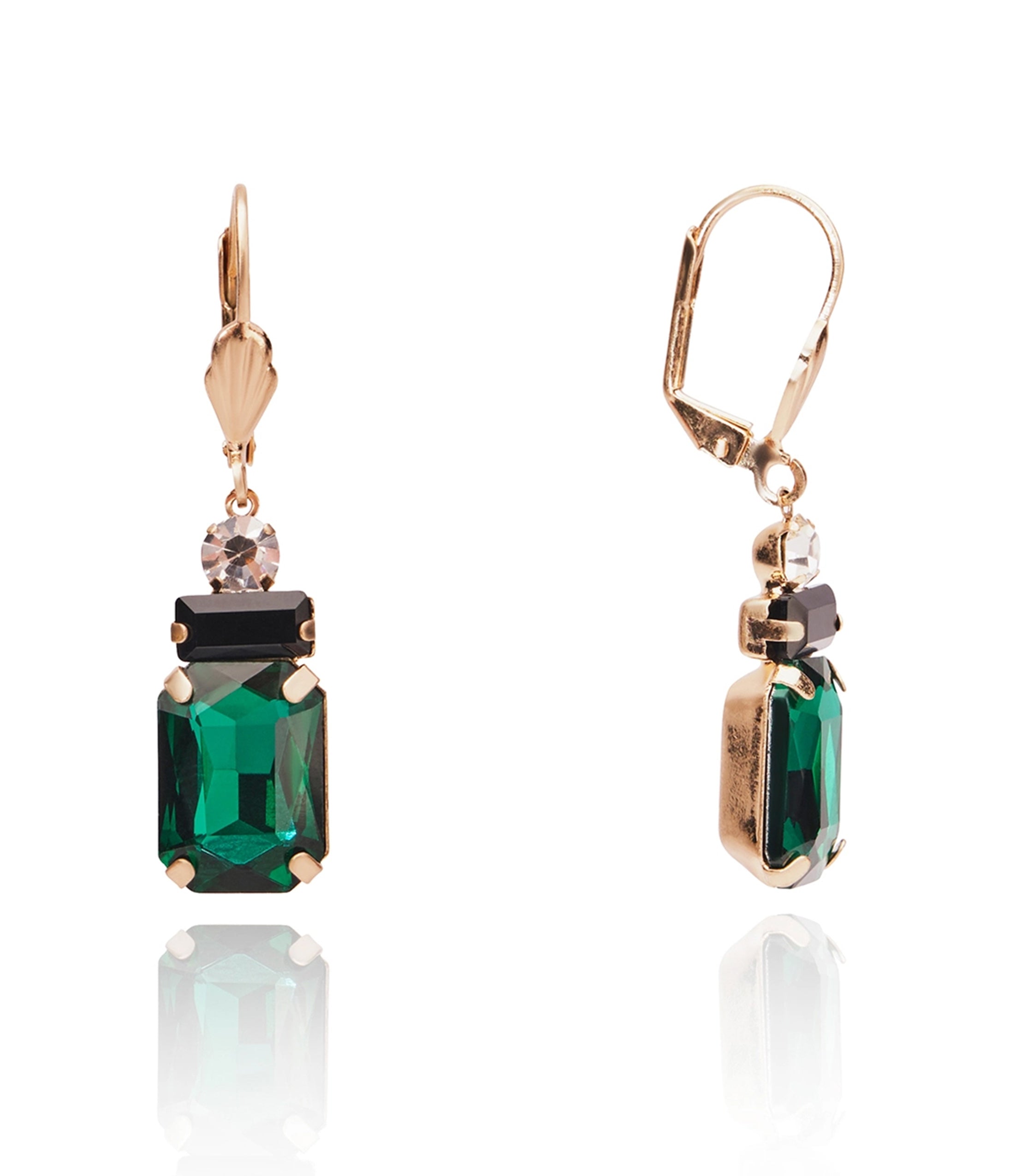 Green Rhinestone Art Deco Drop Earrings