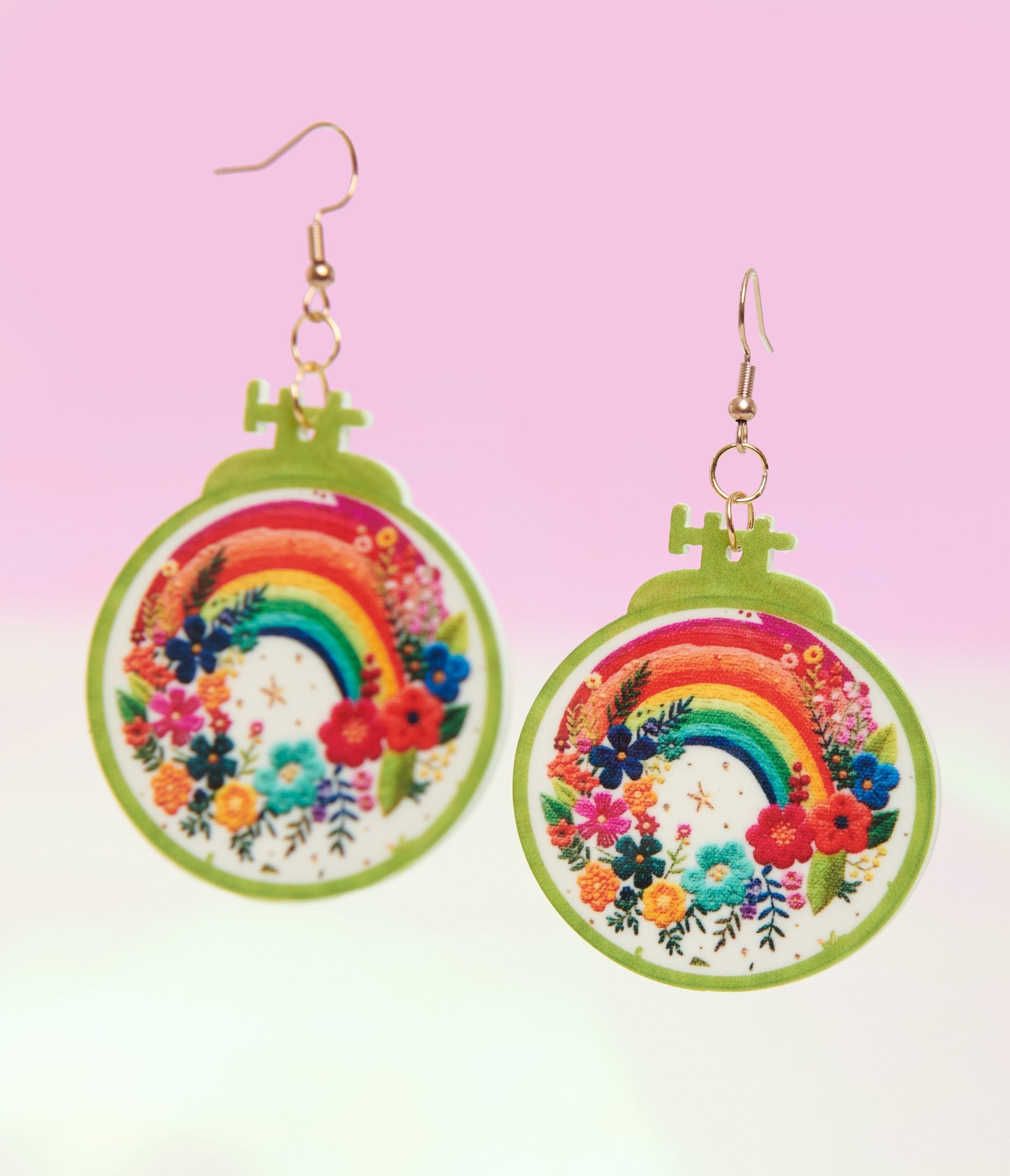 1970s Rainbow Embroidery Earrings