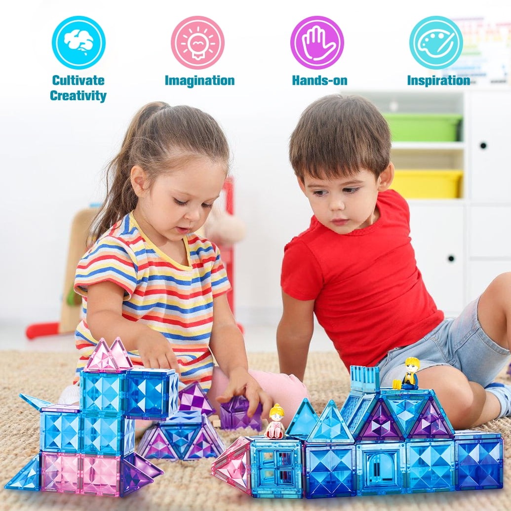 Kid Odyssey KBZS-102 Magnetic Tiles 102 Pieces 3D Magnetic Building Blocks for Kids