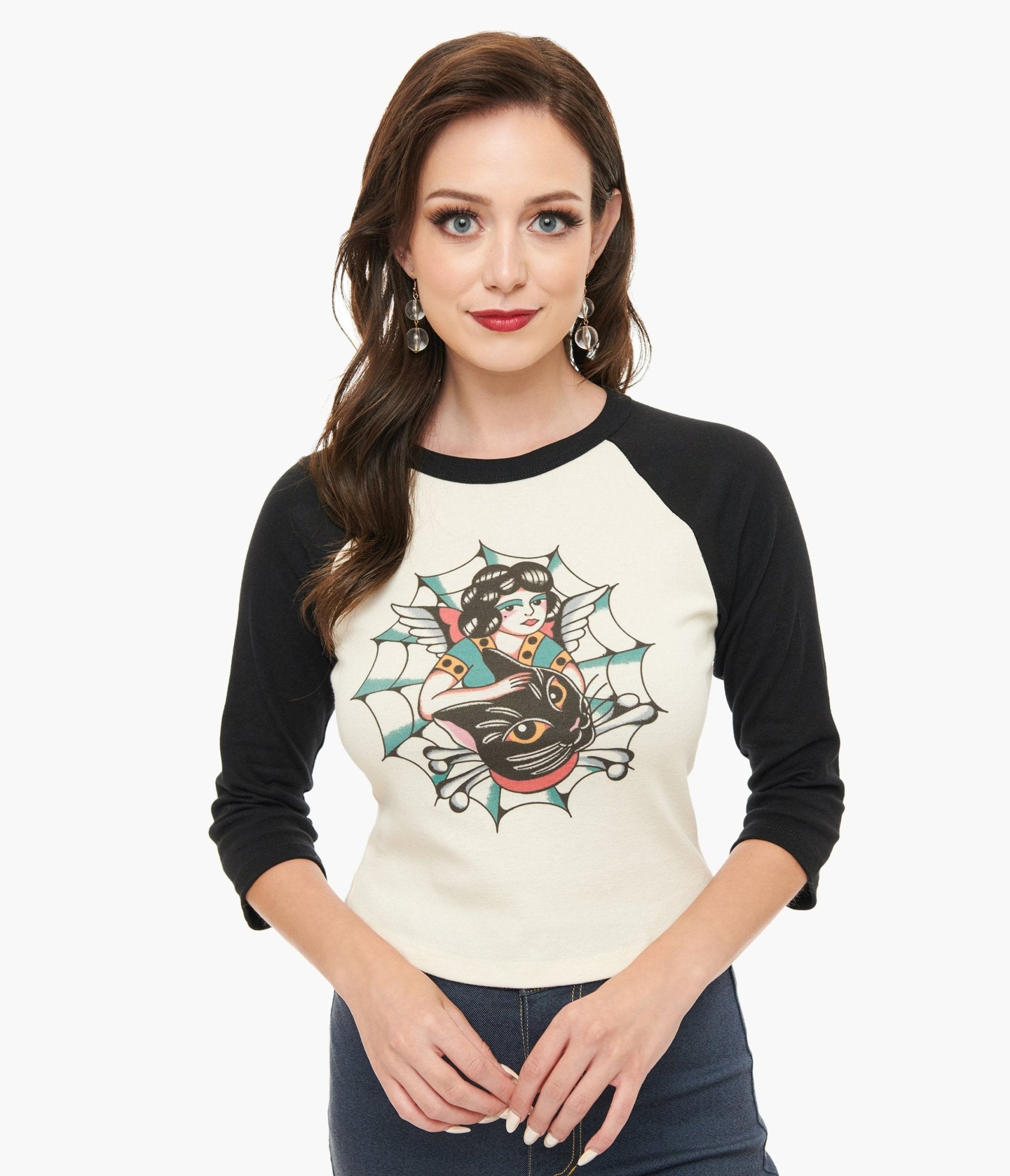 Mischief Made White & Black The Outlaw Lady Cat Cropped Graphic Tee