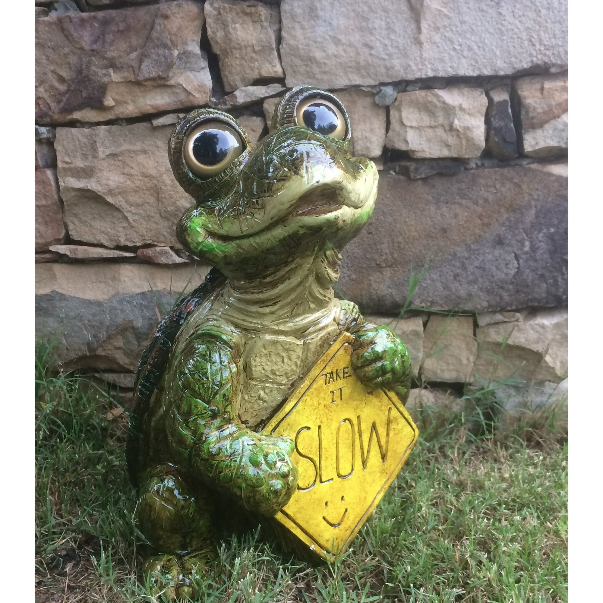 Homestyles Whimsical Turtle with Take it Slow Caution Sign Large Outdoor Garden Statue 15H - Extra Large