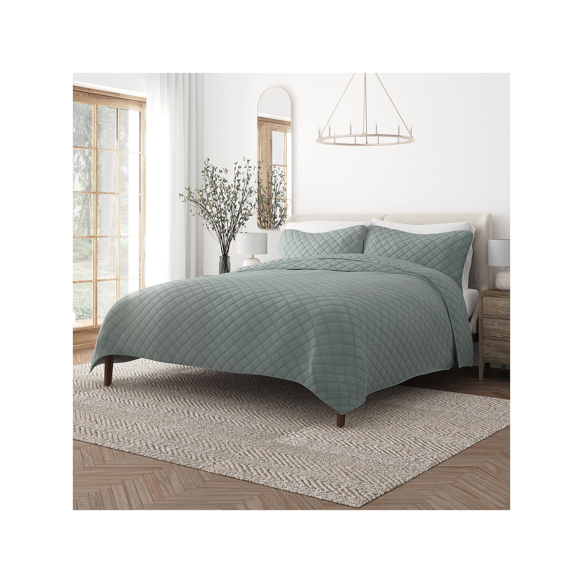 Casual Comfort Diamond Stitch Quilt Set - Eucalyptus