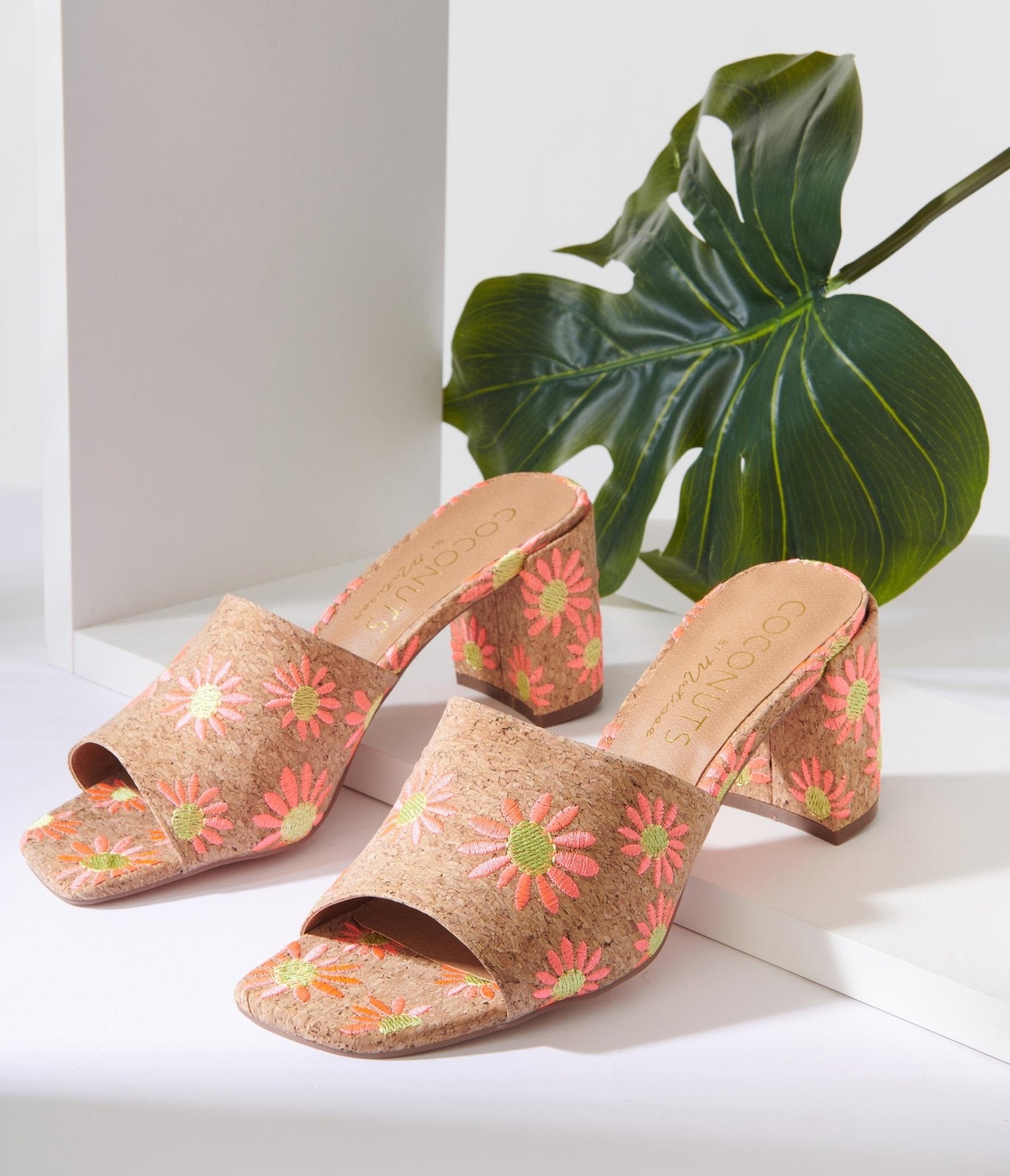 Pink Daisy Cork Mule Heels