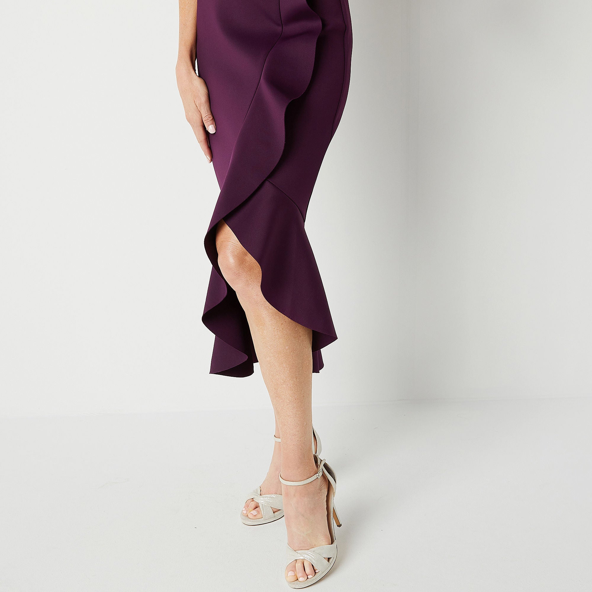 Dj Jaz One Shoulder Sleeveless Midi Evening Gown - PLUM 4