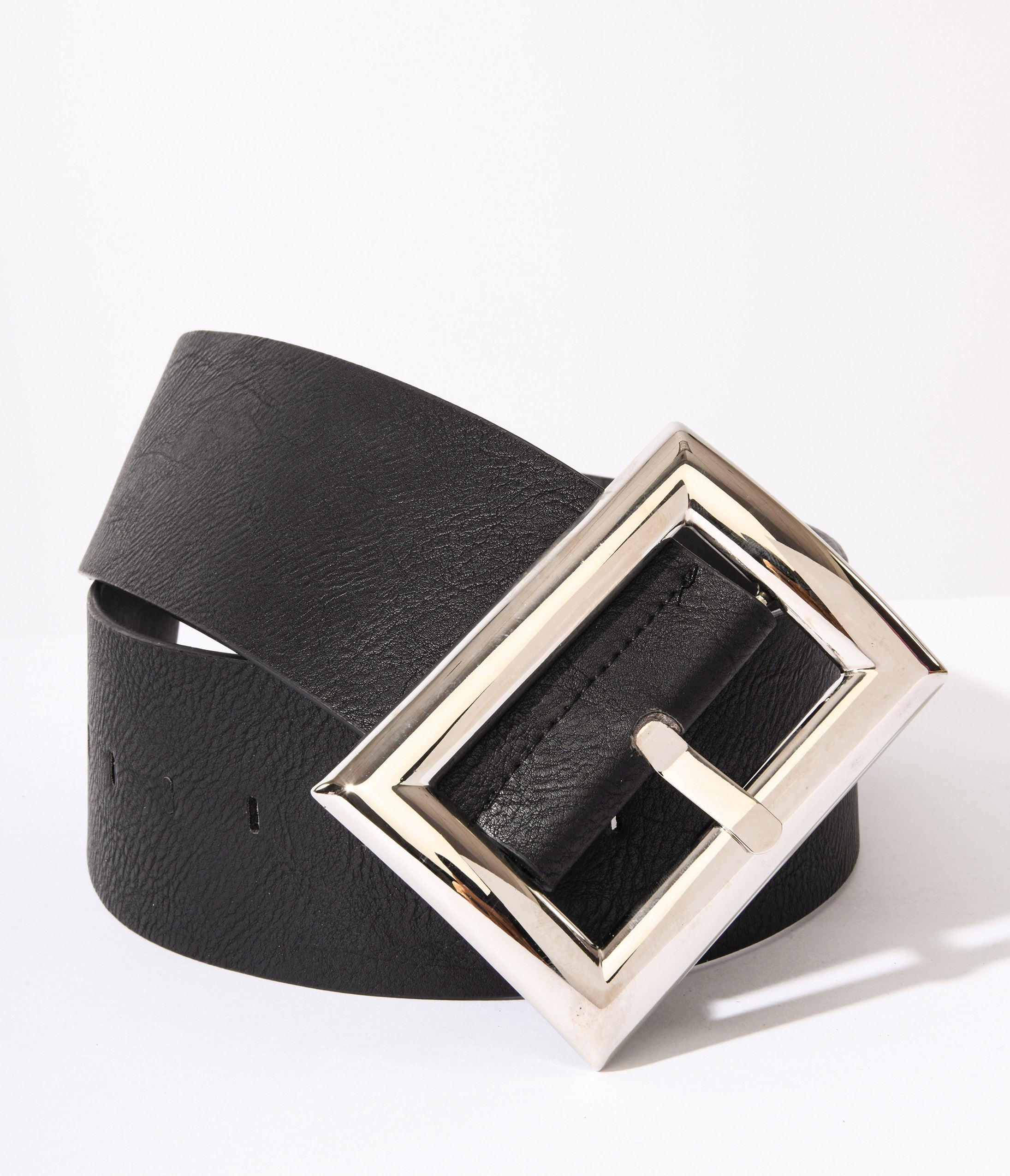 Oversized Silver Buckle Black Chunky Belt