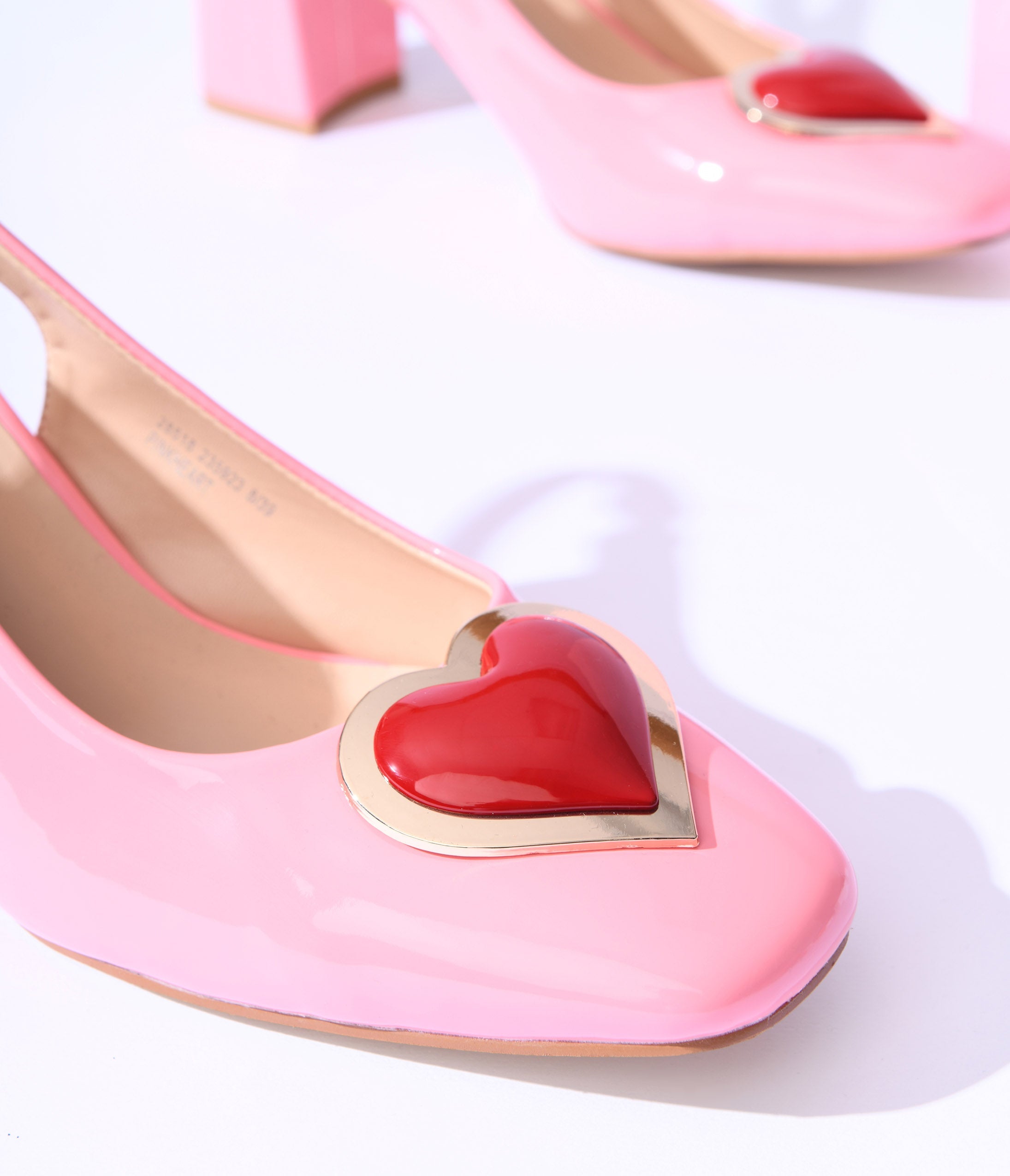 Unique Vintage Pink Heart Leatherette Slingback Heels