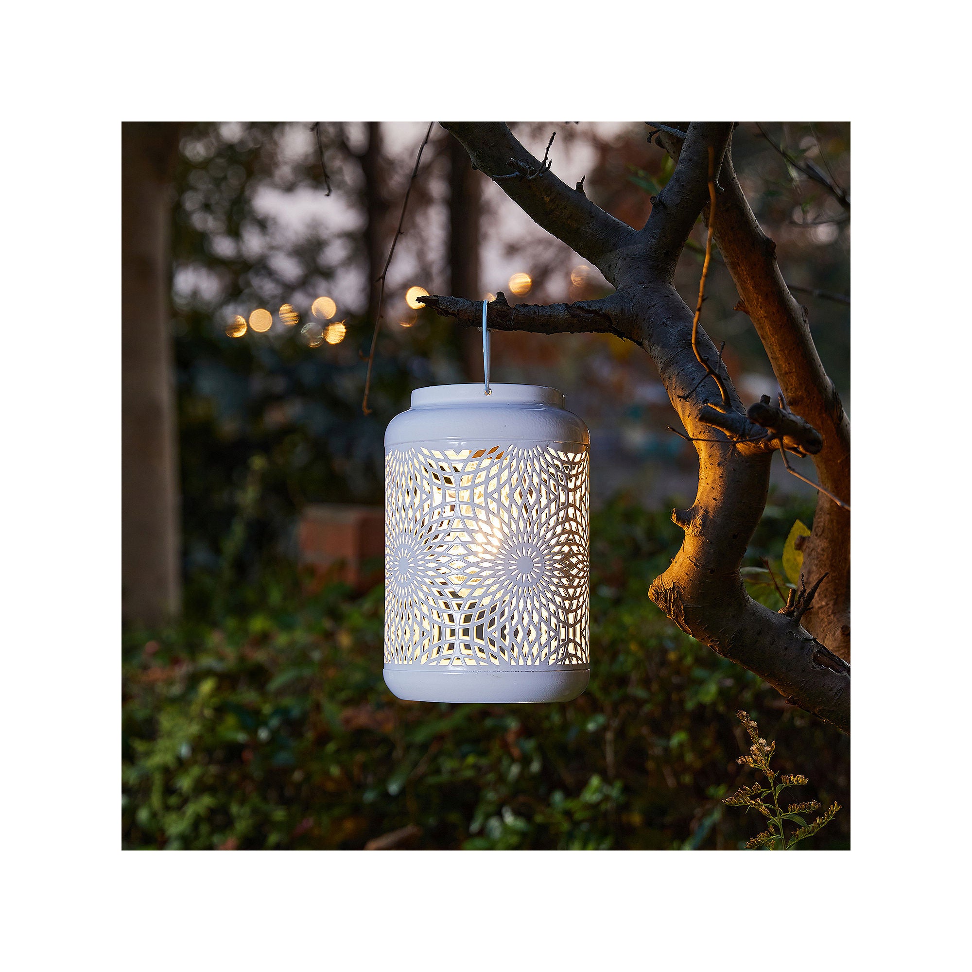 Glitzhome 8.75 White Metal Cutout Outdoor Lantern - BLACK ONE SIZE