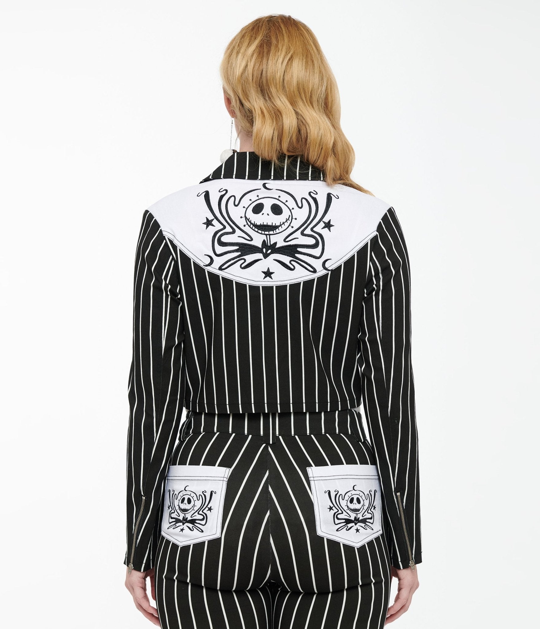 Tim Burton¡¯s The Nightmare Before Christmas by Unique Vintage Black & White Stripe Jack Skellington Western Jacket