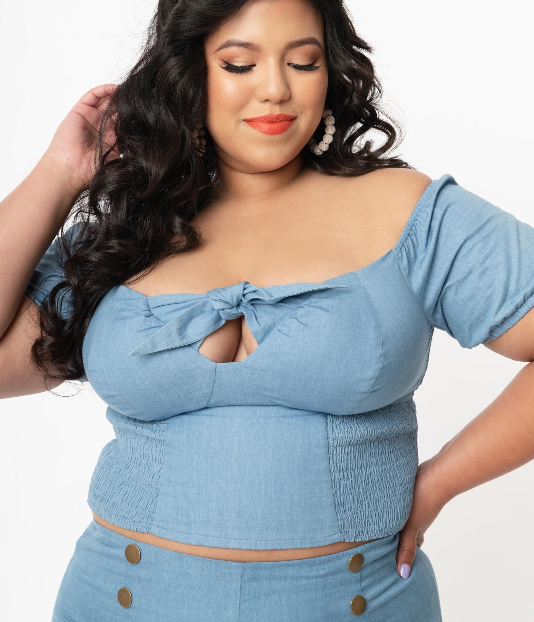 Unique Vintage Plus Size 1960s Chambray Blue Turner Crop Top