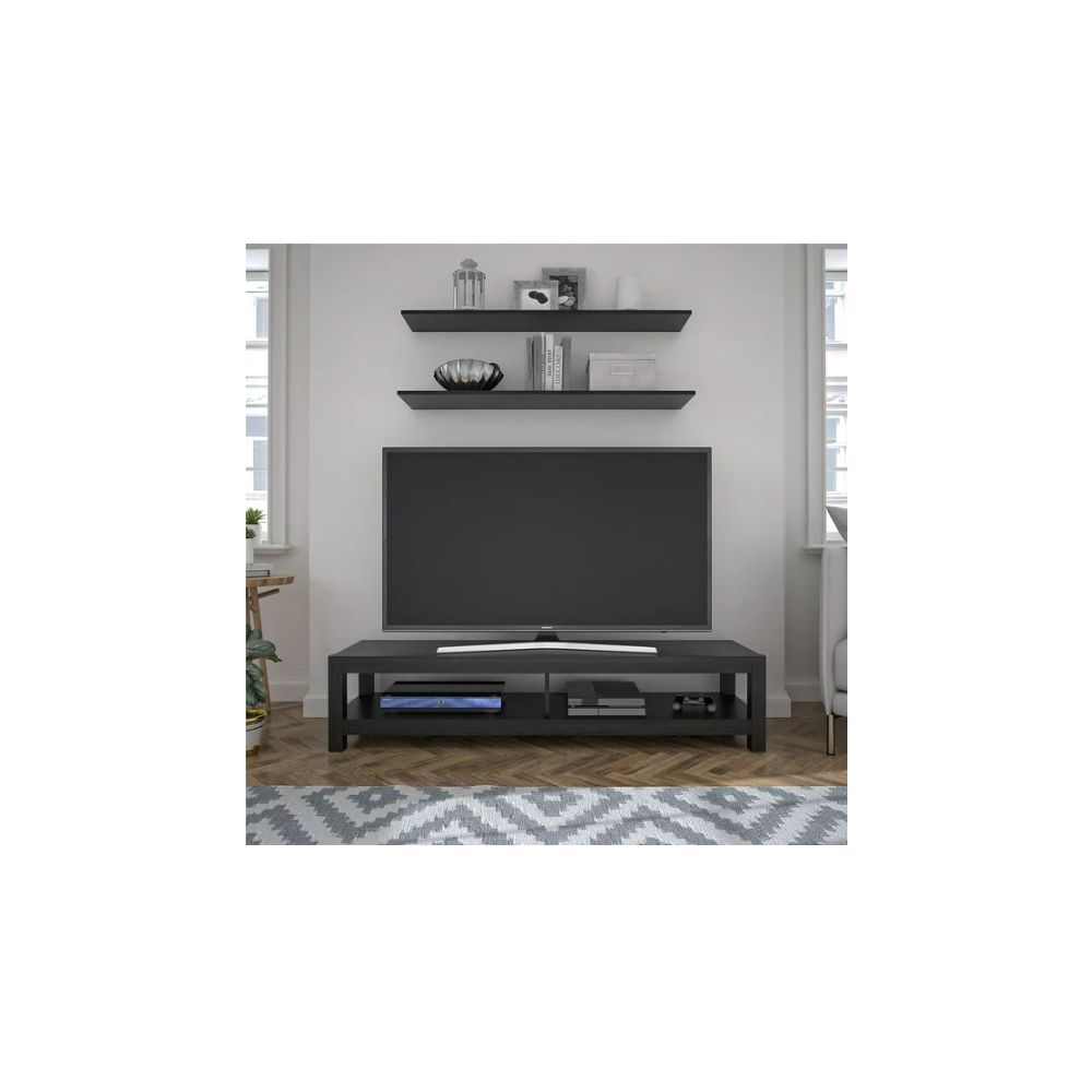 Mainstays 6595335WCOM Parsons TV Stand for TVs up to 65, Black Oak