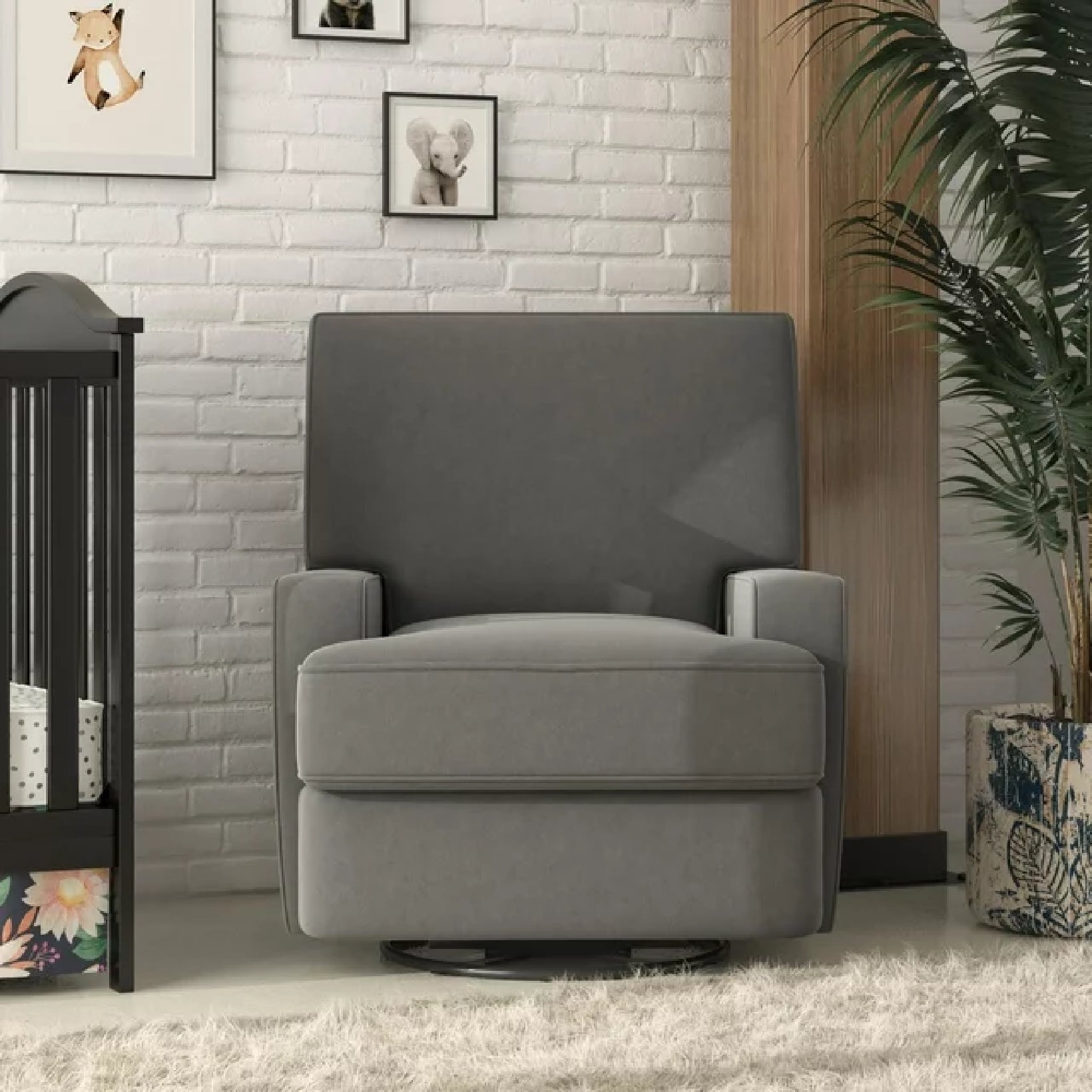 Baby Relax DA7197-DGR Rylan 4-in-1 Swivel Glider Rocker Recliner Chair, Dark Gray Velvet