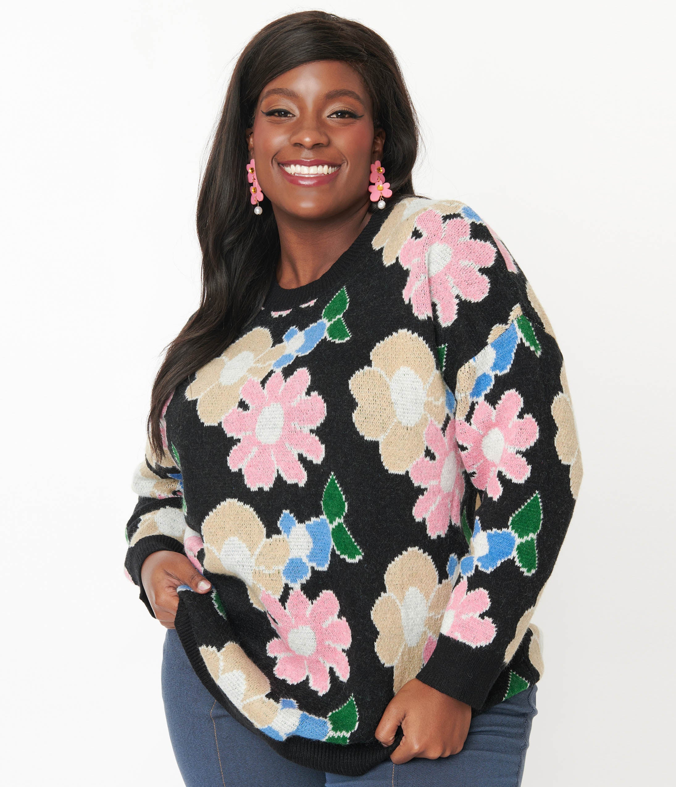 Black Floral Pullover Sweater