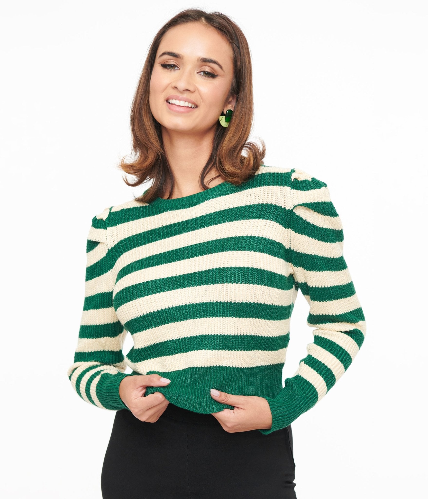 Green & White Stripe Yara Knit Sweater