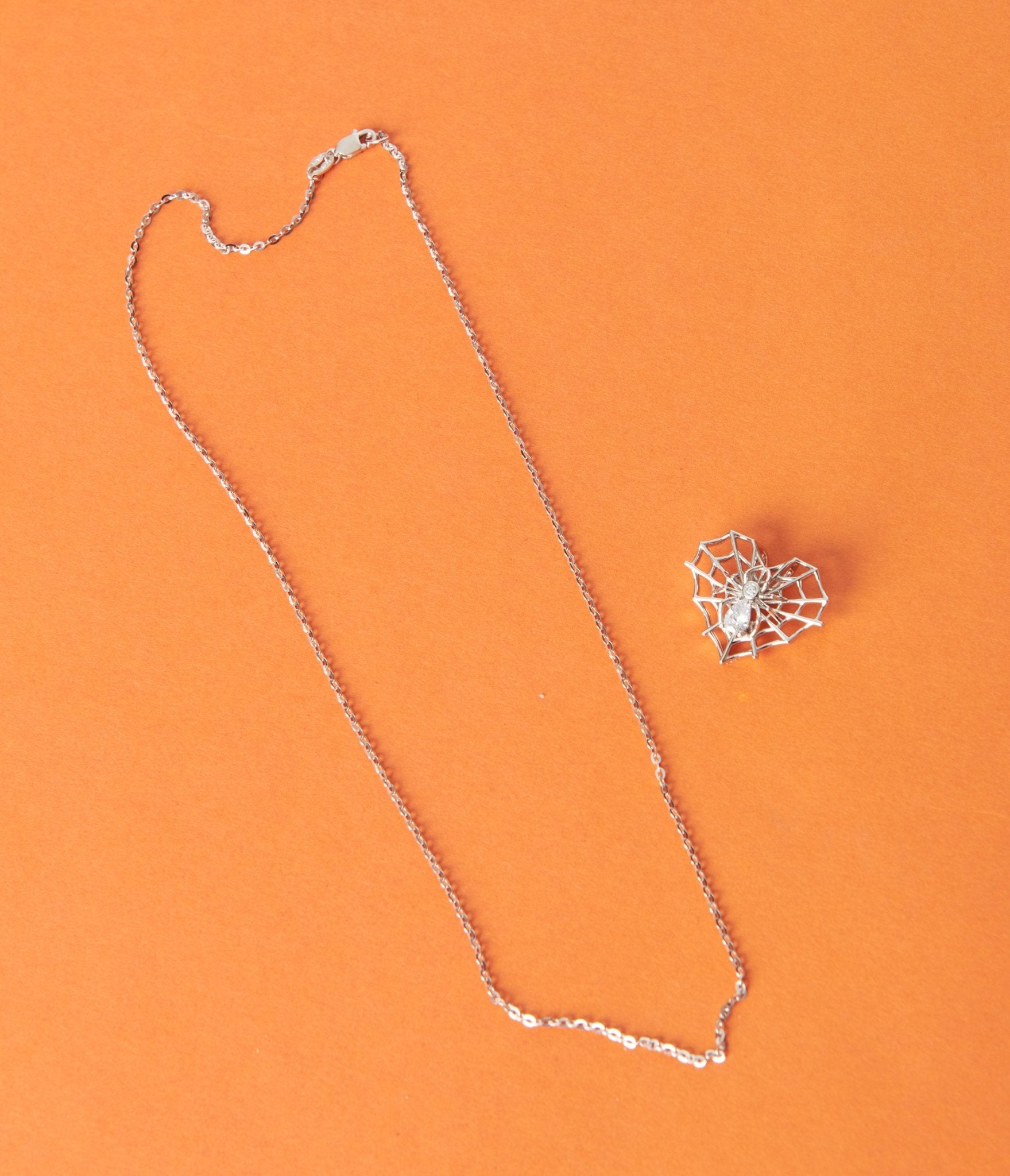 Silver Rhinestone Spider Love Necklace