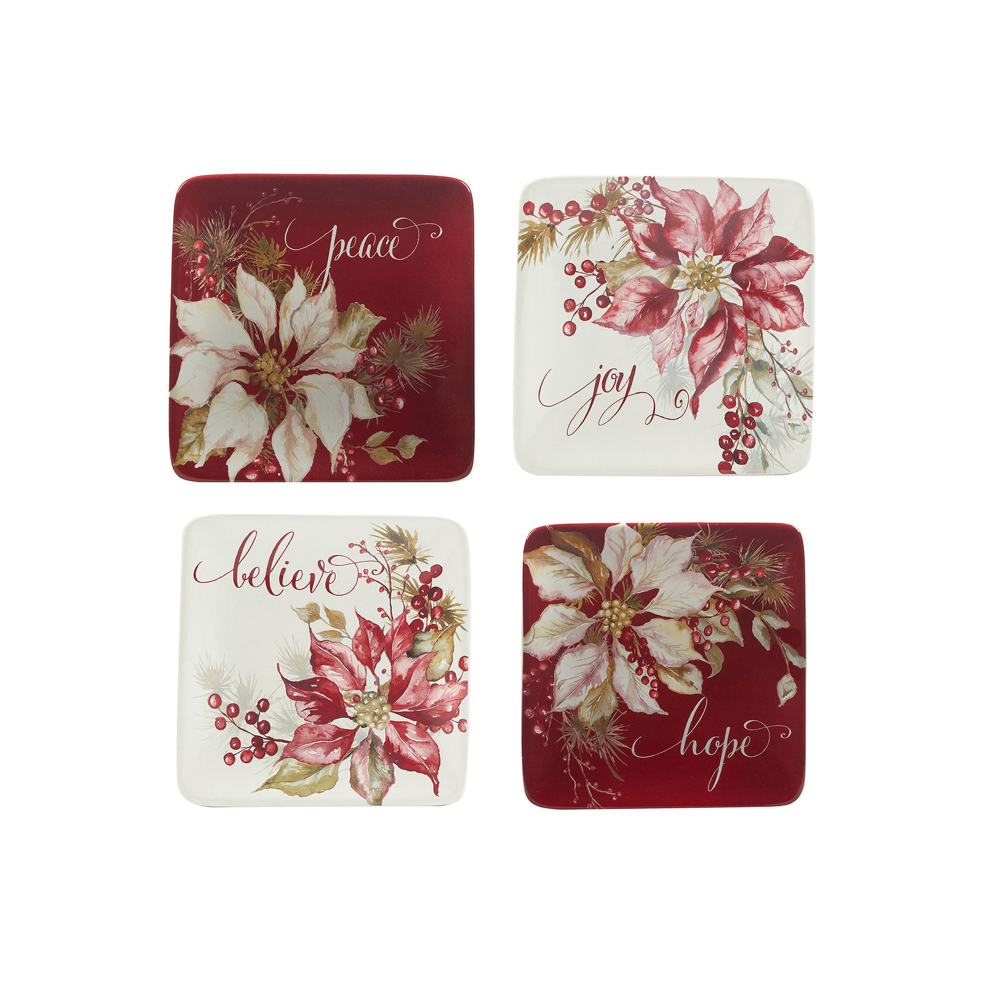 Certified International Winters Joy 4-Pc. Earthenware Appetizer Plate 36906SET4 - RED ONE SIZE