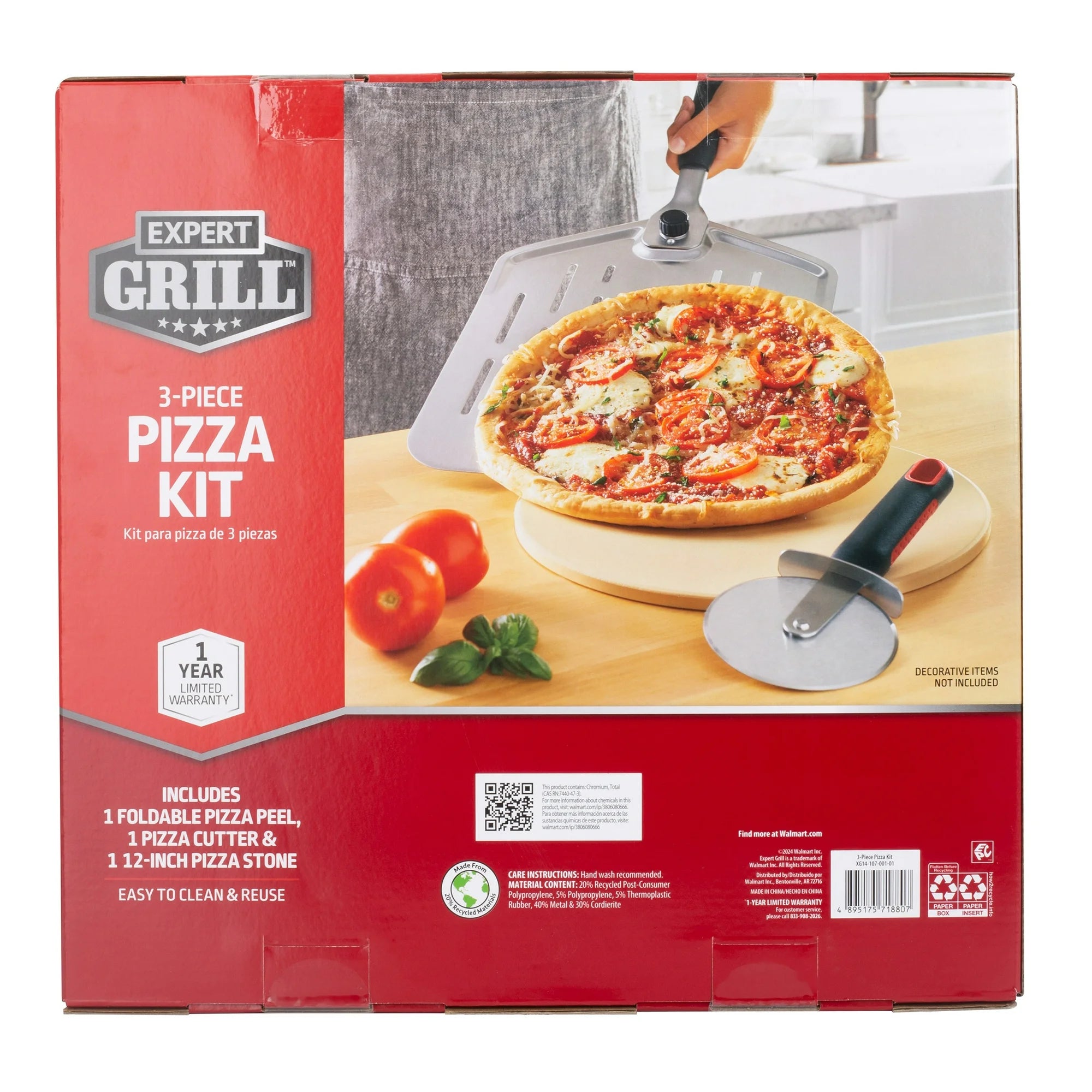 Expert Grill 12 Round Cordierite Pizza Stone Set with Peel and Cutter, 3-Piece