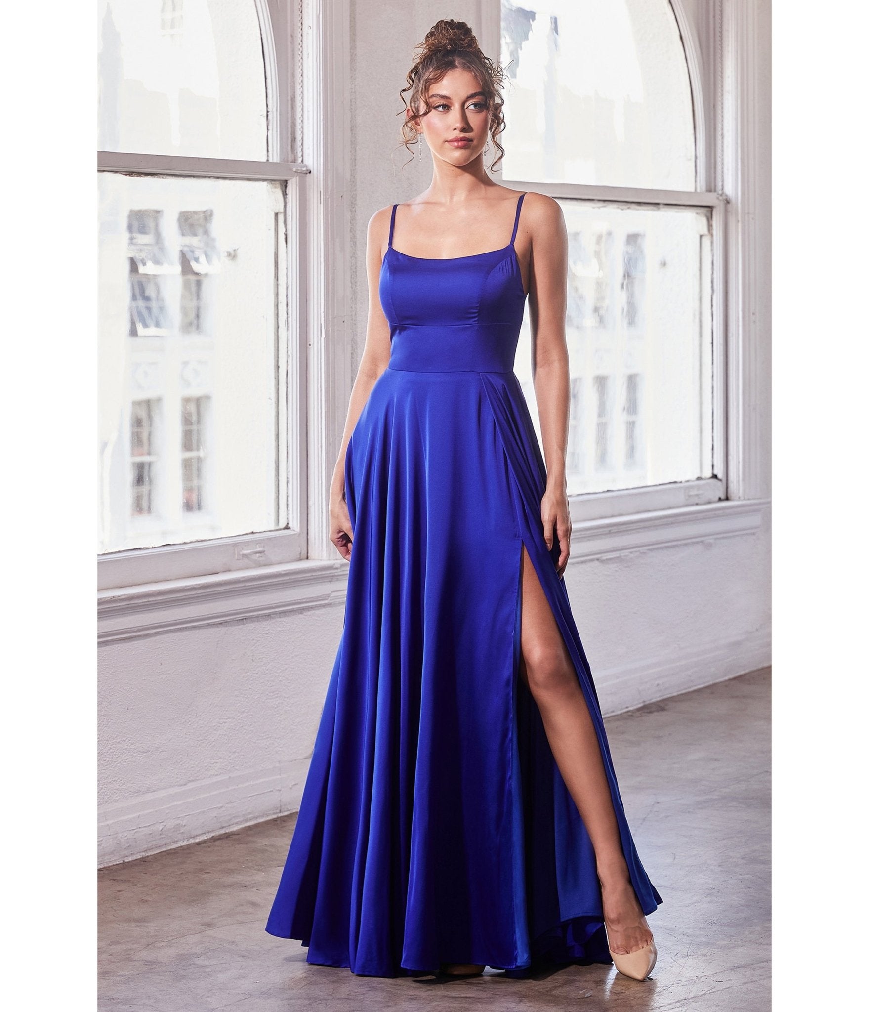 Ladivine by Cinderella Divine Royal Blue Satin A Line Bridesmaid Dress