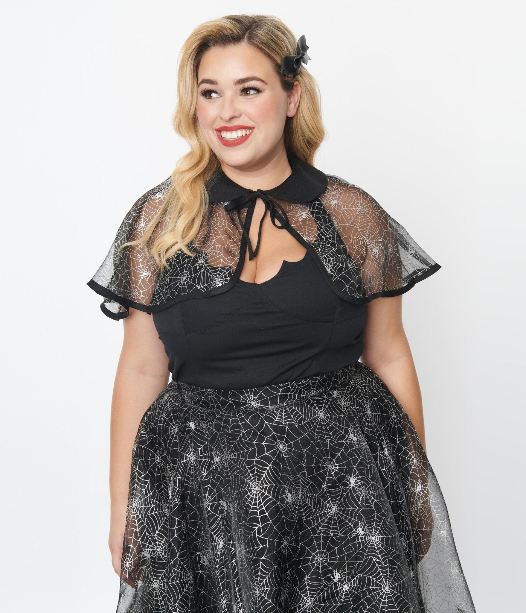 Magnolia Place Plus Size Black Spiderweb Capelet