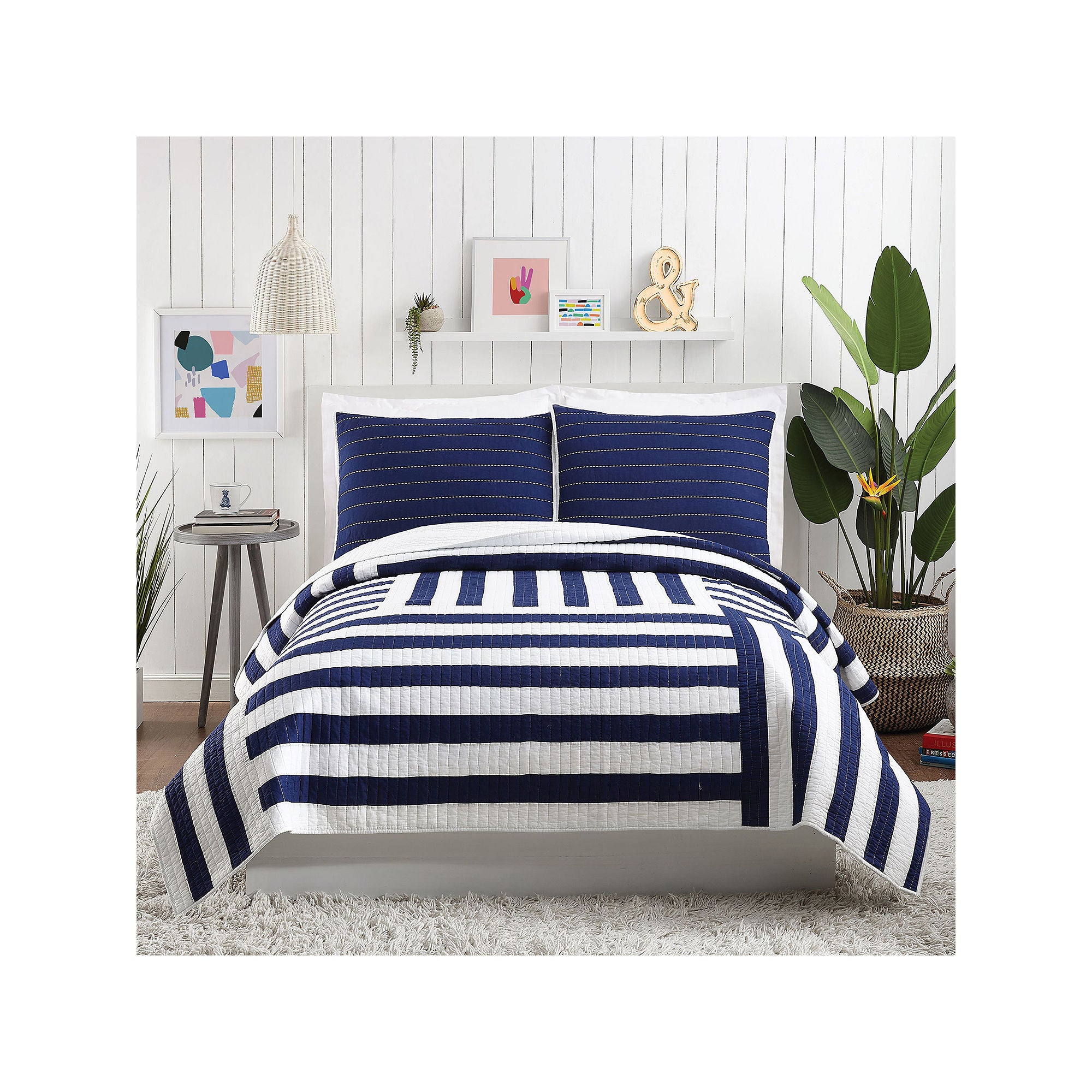 Makers Collective Block Stripe 3-Pc. Reversible Quilt Set - Blue