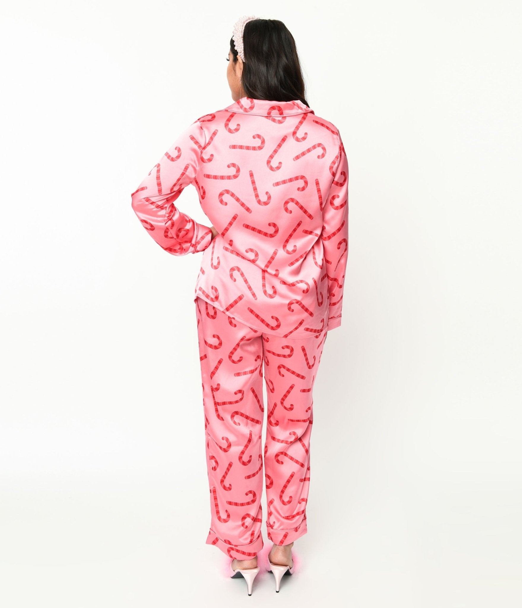 Pink Candy Cane Satin Pajama Set