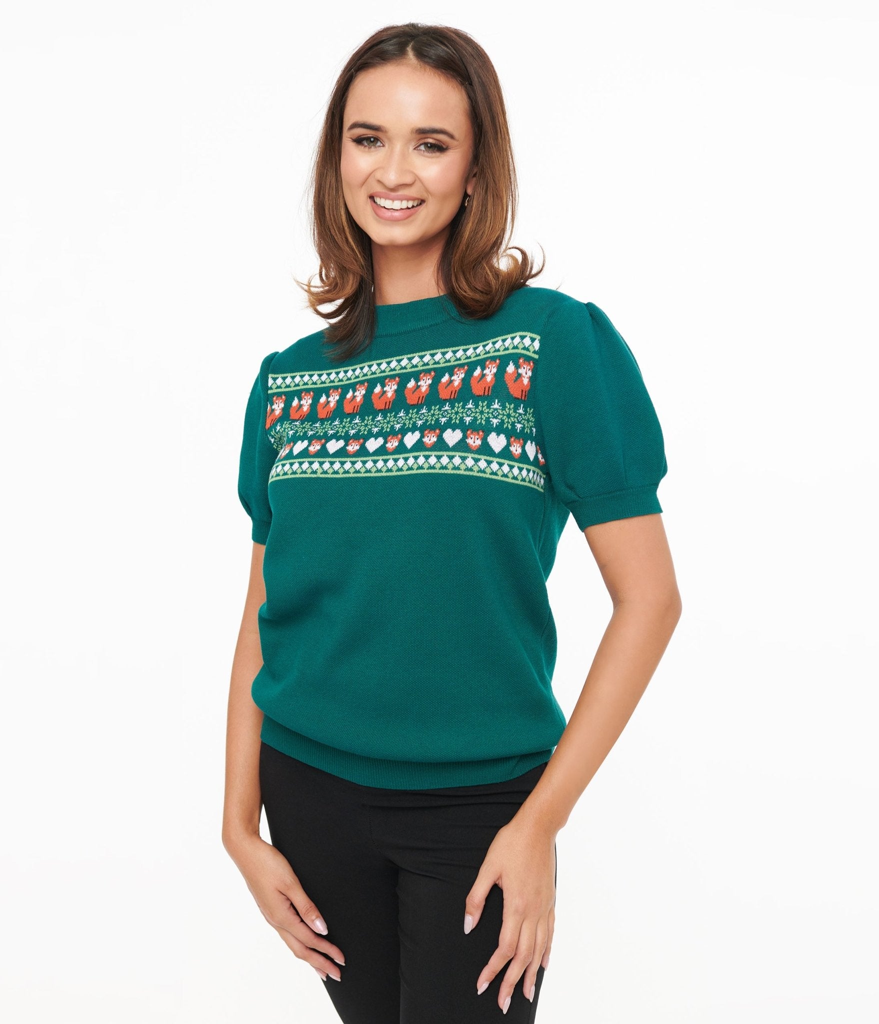 Unique Vintage Green Fox Fair Isle Paige Sweater