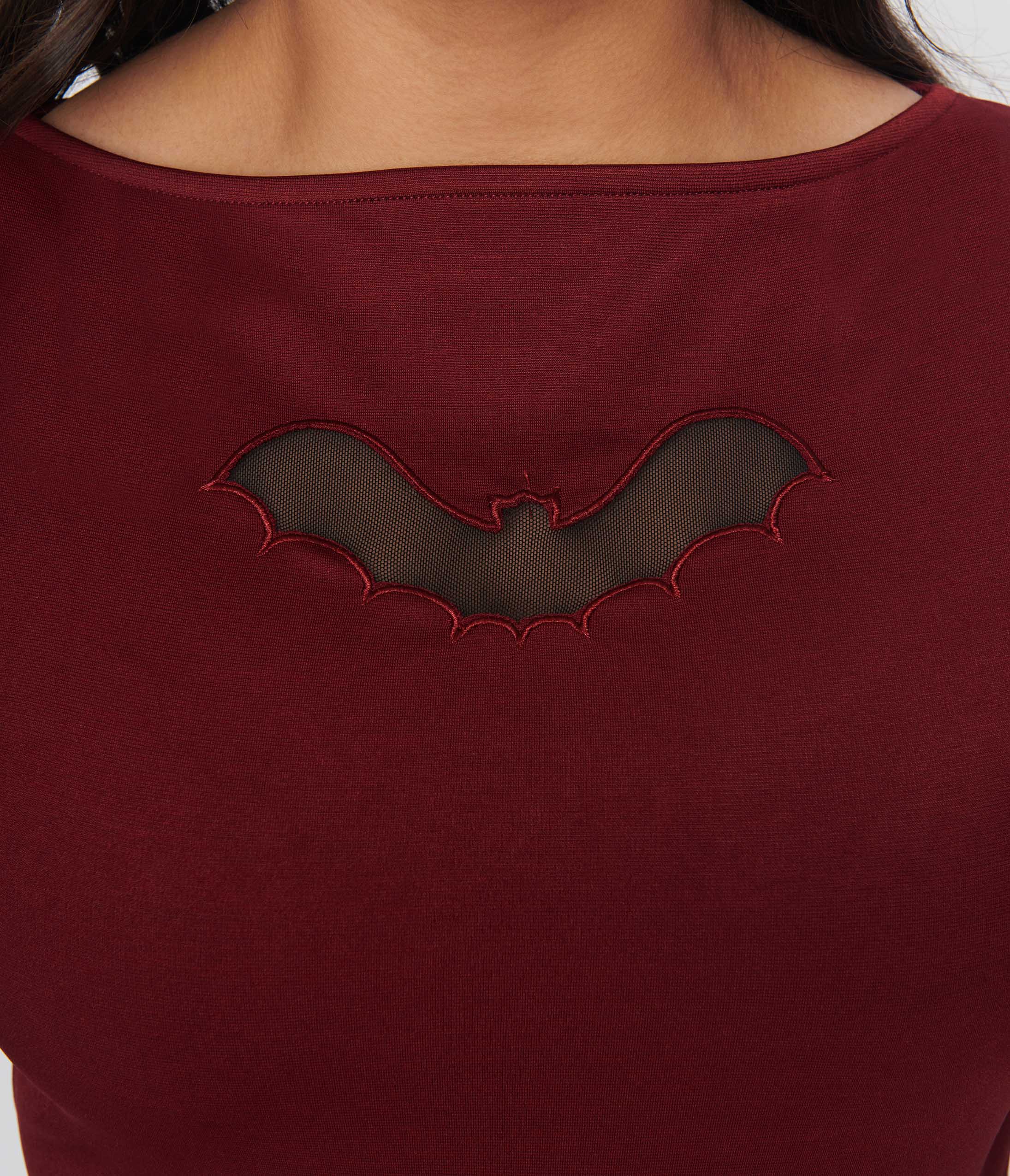 Unique Vintage Burgundy & Bat Cutout Gracie Top