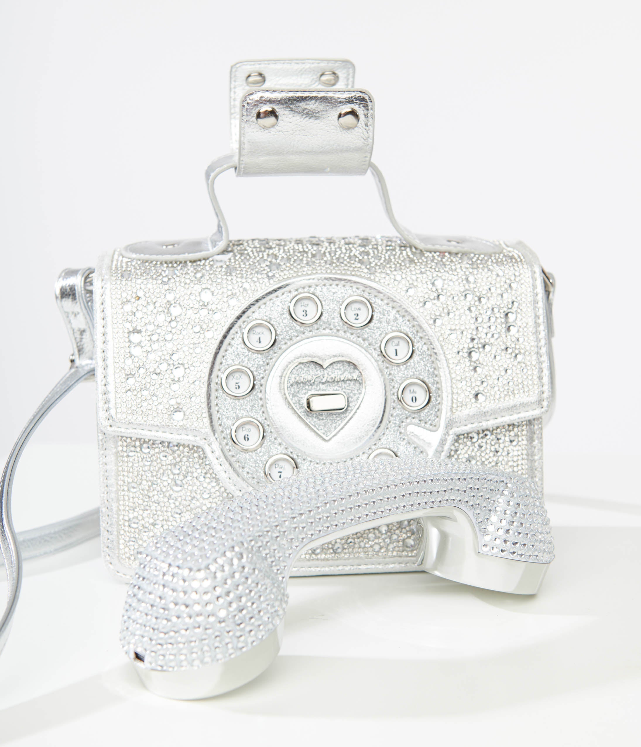 Betsey Johnson Silver Rhinestone Phone Handbag