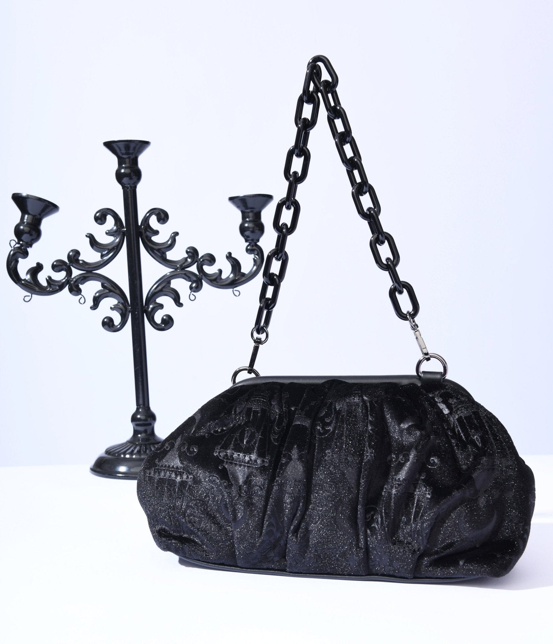 Black Chandelier Embossed Velvet Handbag