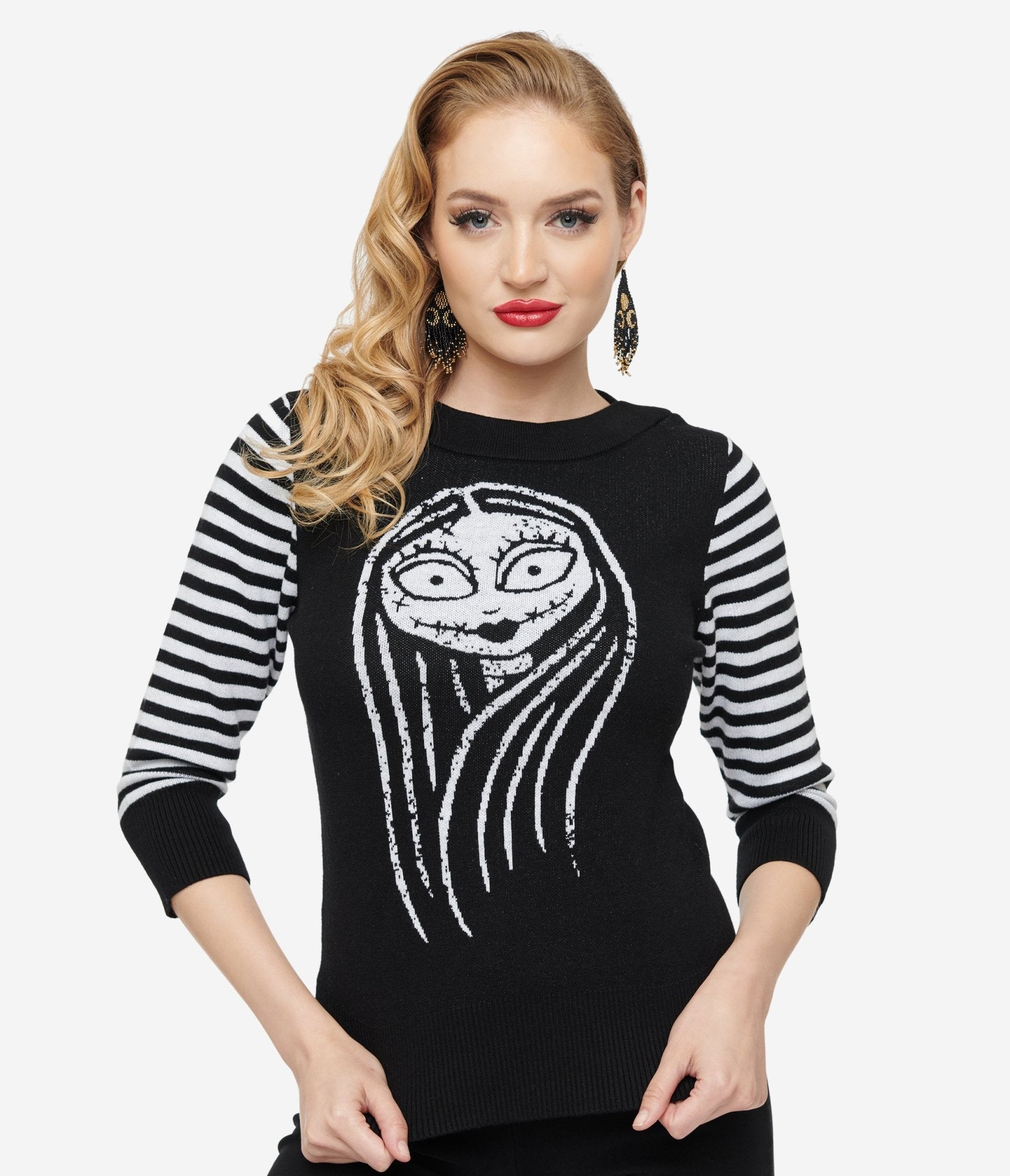 Tim Burton's The Nightmare Before Christmas by Unique Vintage Black & White Stripe Sally Minou Sweater