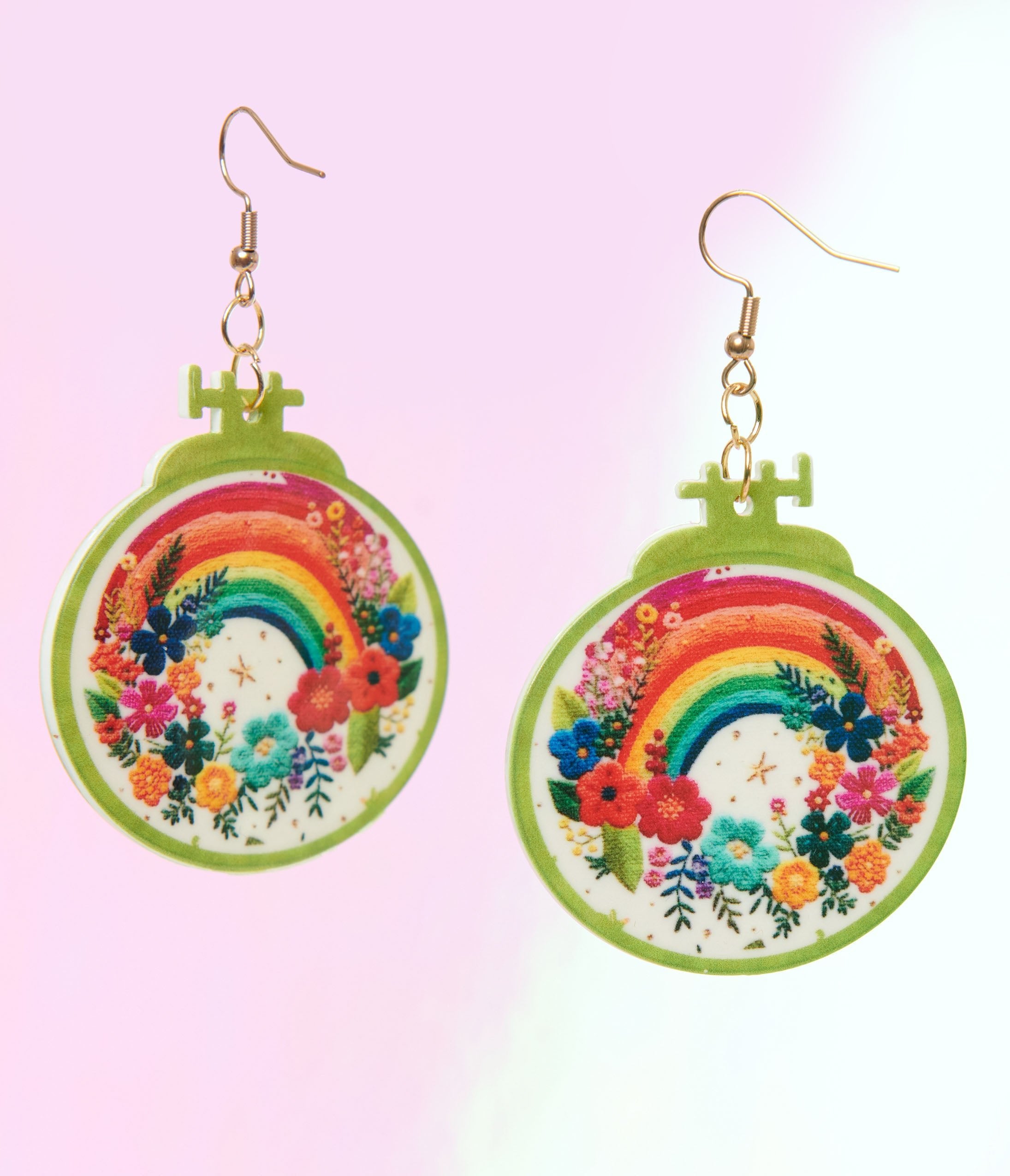 1970s Rainbow Embroidery Earrings