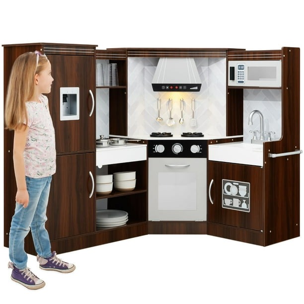 Best Choice Products Pretend Play Corner Kitchen w/Lights, Espresso